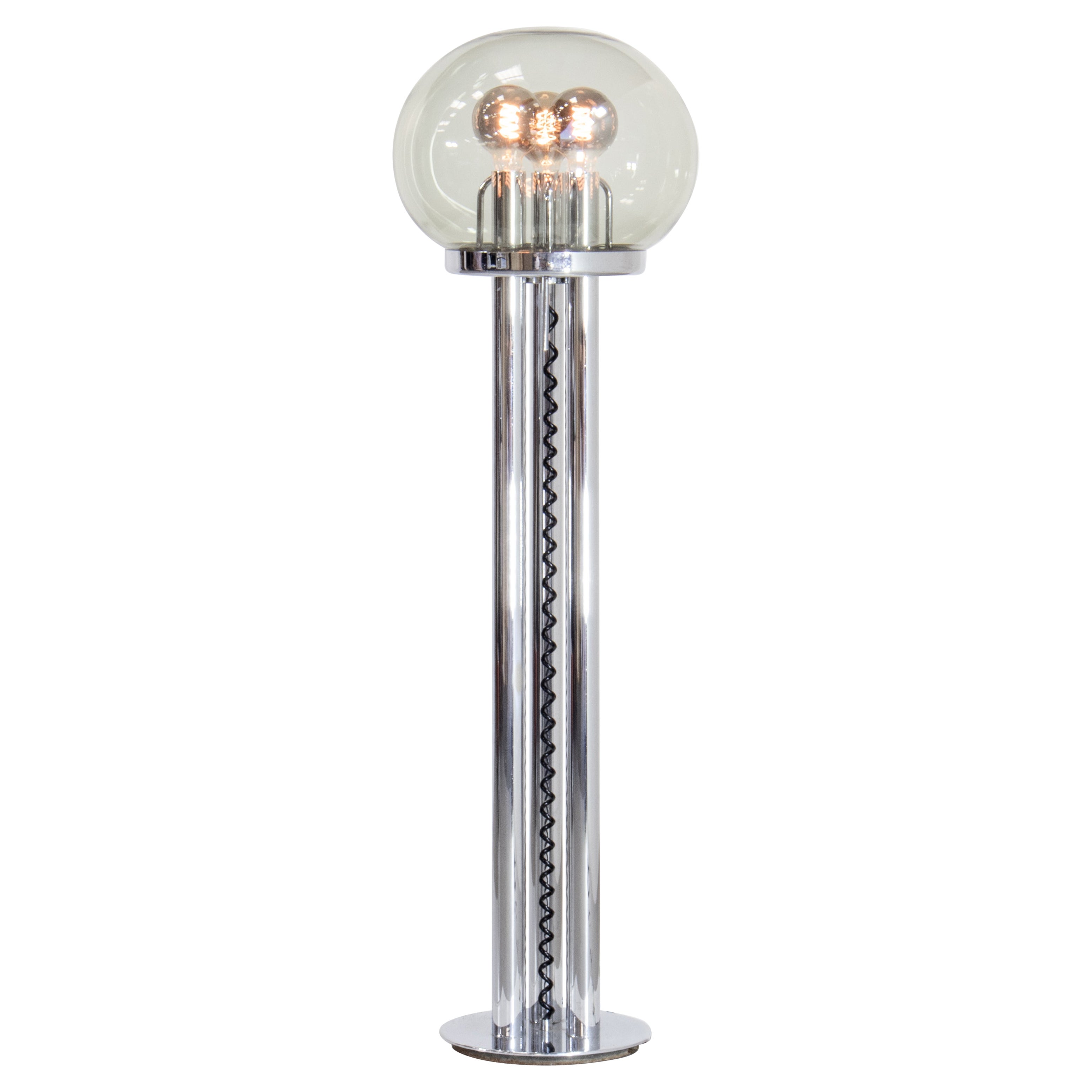 Lampada da terra in vetro di Murano e cromo Carlo Nason per Stilux, attribuita a Carlo Nason. in vendita