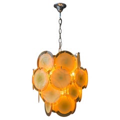 Lampadario a dischi in vetro di Murano degli anni '70, realizzato da Vistosi, 24 dischi di vetro