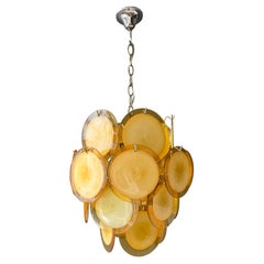 Lampadario a dischi in vetro di Murano degli anni '70, realizzato da Vistosi, 24 dischi di vetro