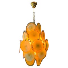 Lampadario a dischi in vetro di Murano degli anni '70, realizzato da Vistosi, 28 dischi di vetro