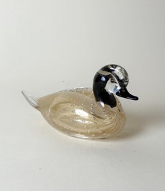 1970s Italian Murano Glass Duck Sculpture with Gold Leaf and Controlled Bubbles