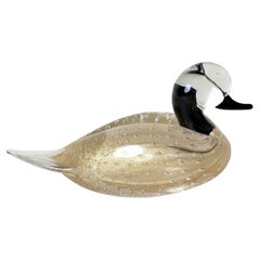 1970s Italian Murano Glass Duck Sculpture with Gold Leaf and Controlled Bubbles