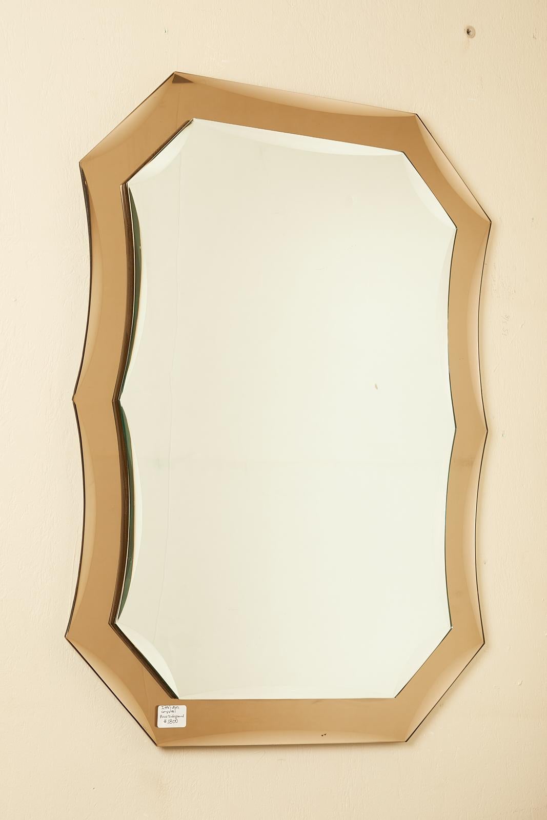 Mid-Century Modern 1970s Italian Murano Glass Mirror in Amber