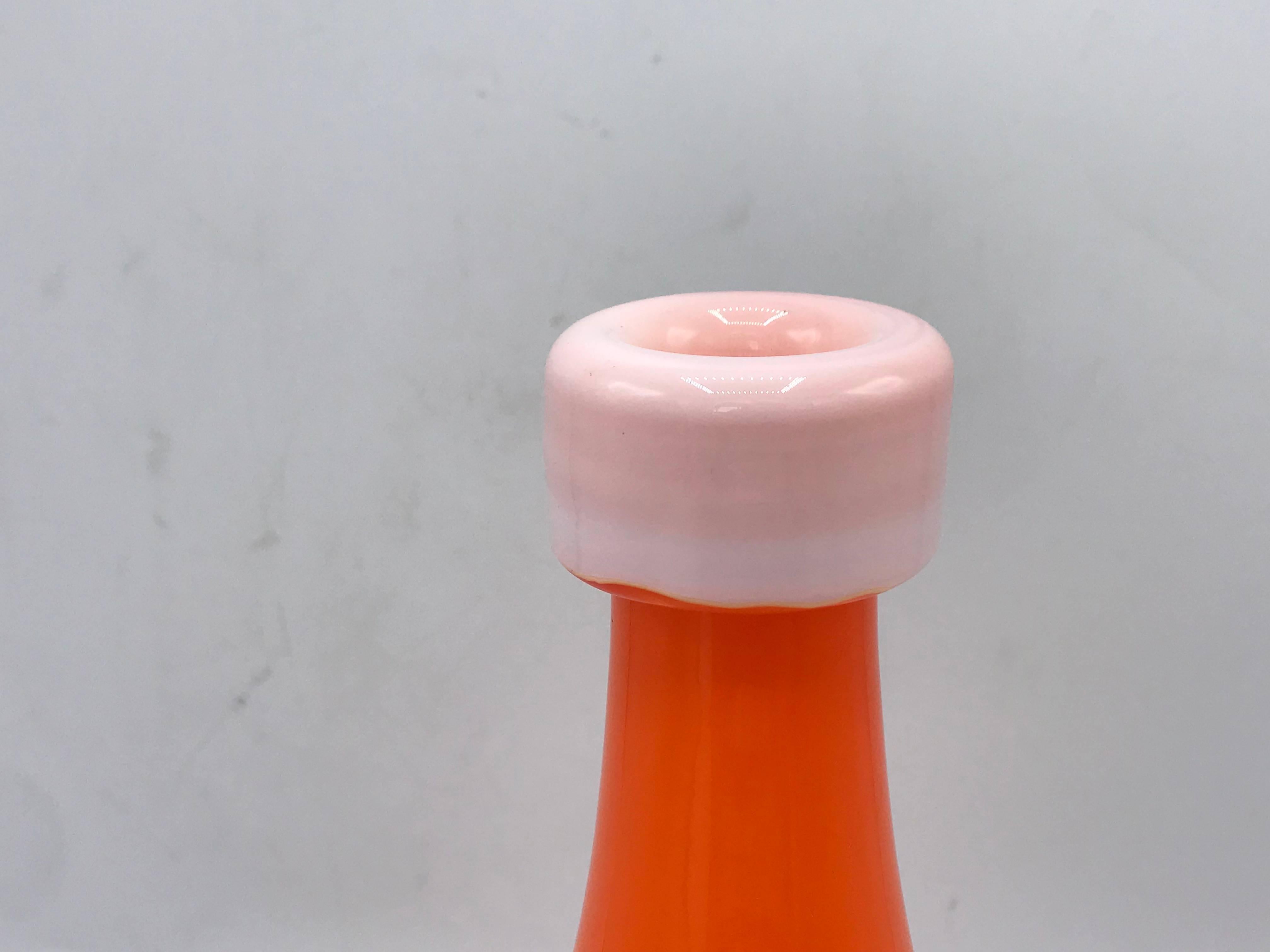 Modern 1970s Italian Murano Glass Orange Bottle Vase