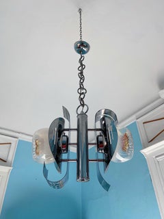 1970s Italian Murano Glass Space Age Chrome Ceiling Light by Mazzega