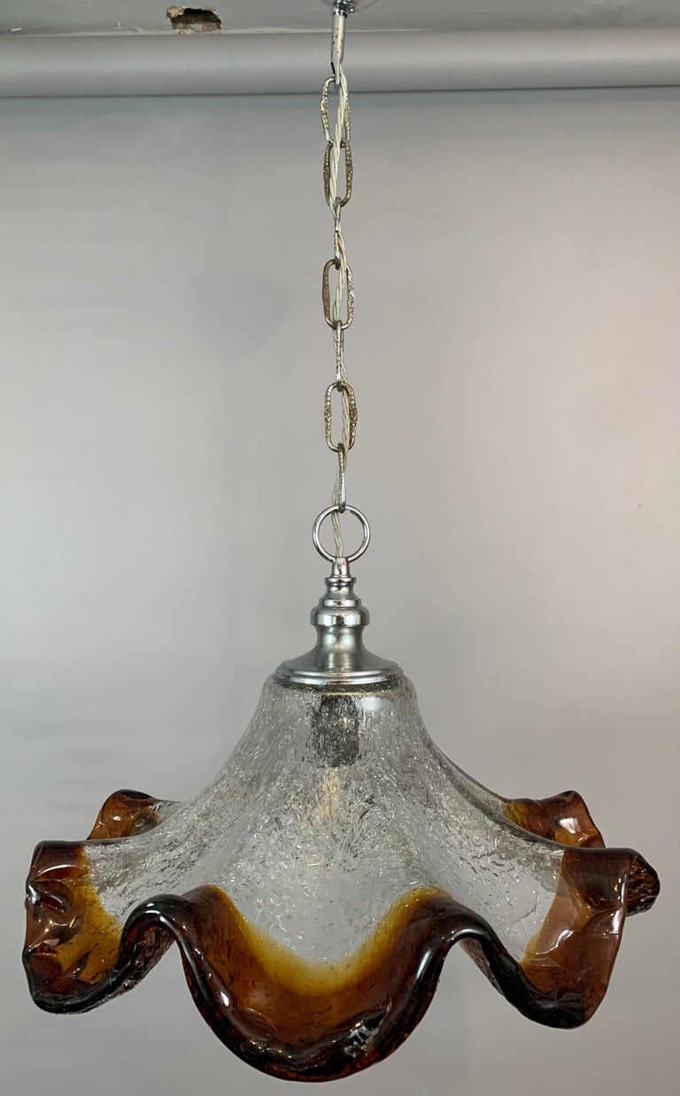1970s Italian Murano Hand Blown Glass Mazzega Style Pendant Hanging Light For Sale 3