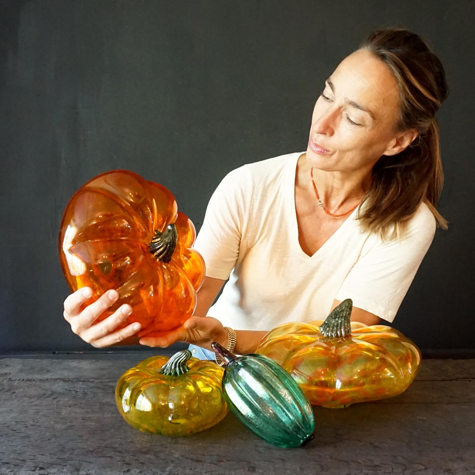 1970s Italian Murano Life-size Mouth Blown Orange Yellow Green Glass Pumpkins In Good Condition For Sale In Haarlem, NL