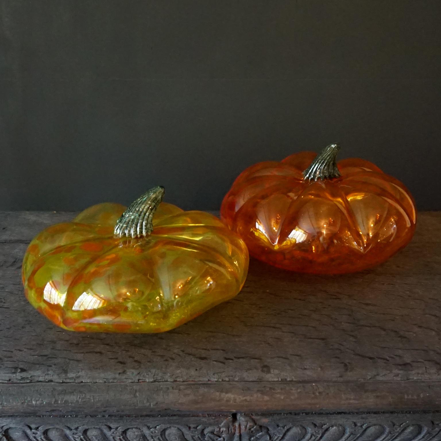 Late 20th Century 1970s Italian Murano Life-size Mouth Blown Orange Yellow Green Glass Pumpkins For Sale