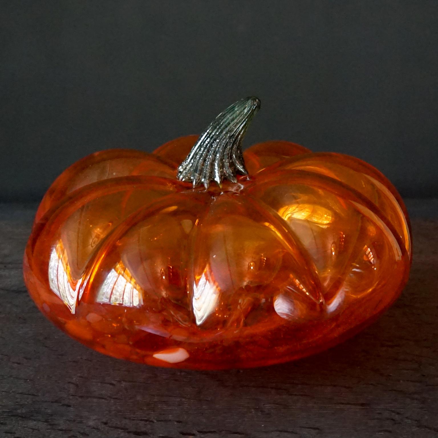 Blown Glass 1970s Italian Murano Life-size Mouth Blown Orange Yellow Green Glass Pumpkins For Sale