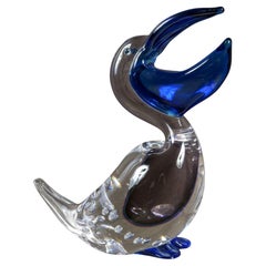 Escultura animalier de cristal coloreado italiano de Murano de los años 70 firmada
