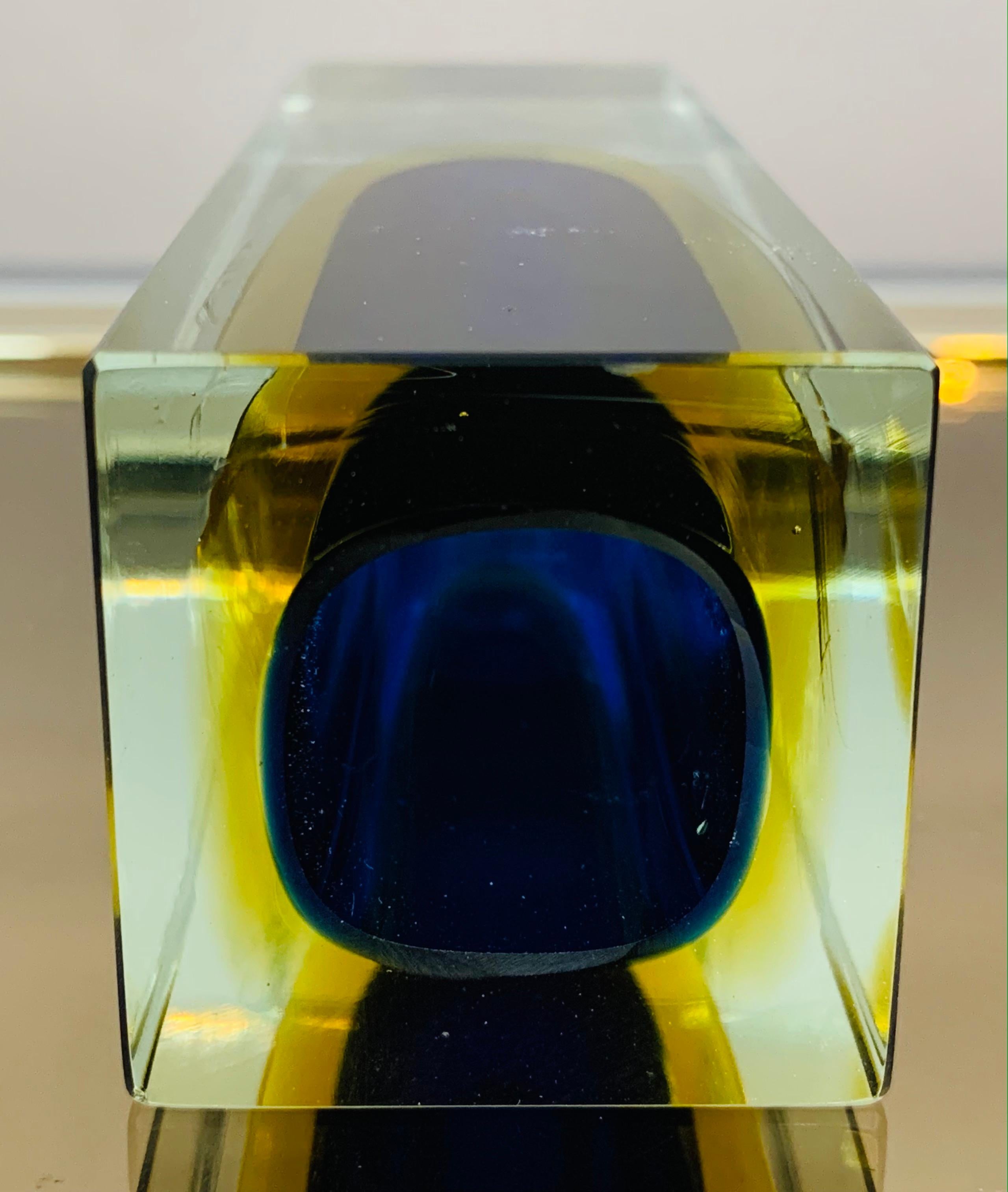 1970s Italian Murano Sommerso Blue Yellow & Clear Glass Hand Blown Vase 8