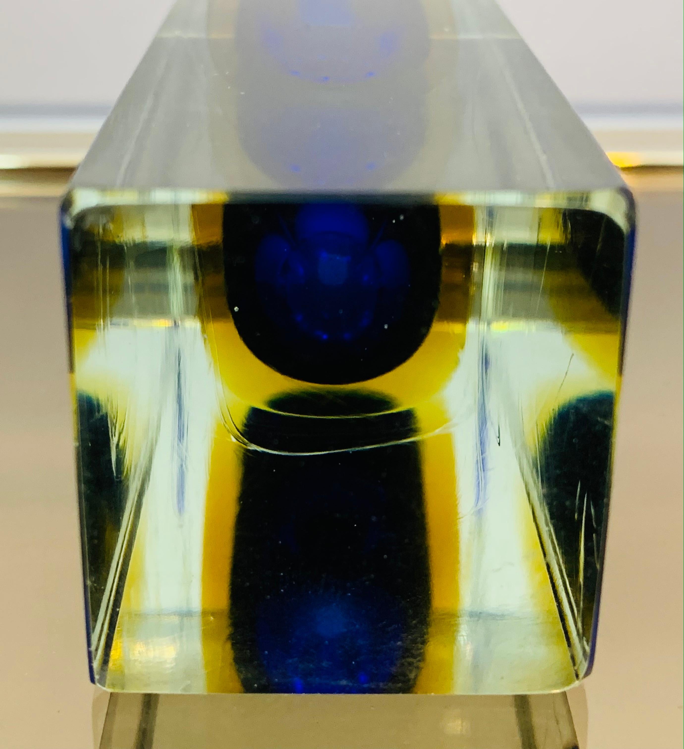 1970s Italian Murano Sommerso Blue Yellow & Clear Glass Hand Blown Vase 9