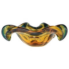 1970s Italian Murano Sommerso Glass Bowl in Green and Yellow