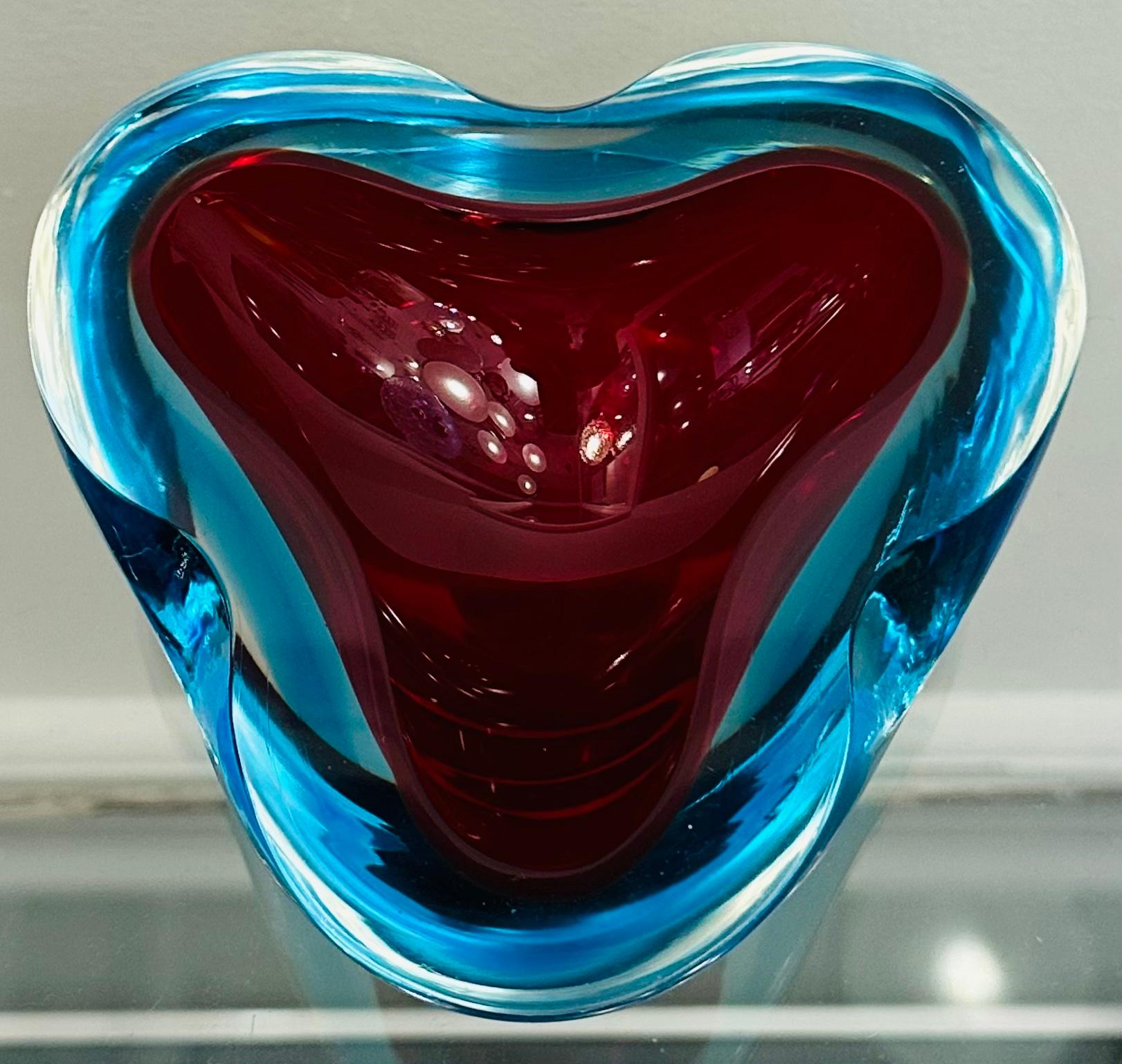 1970er Jahre Italienisch Murano Sommerso Rot Türkis & Klar Kunstglas Schüssel Schale Aschenbecher 4