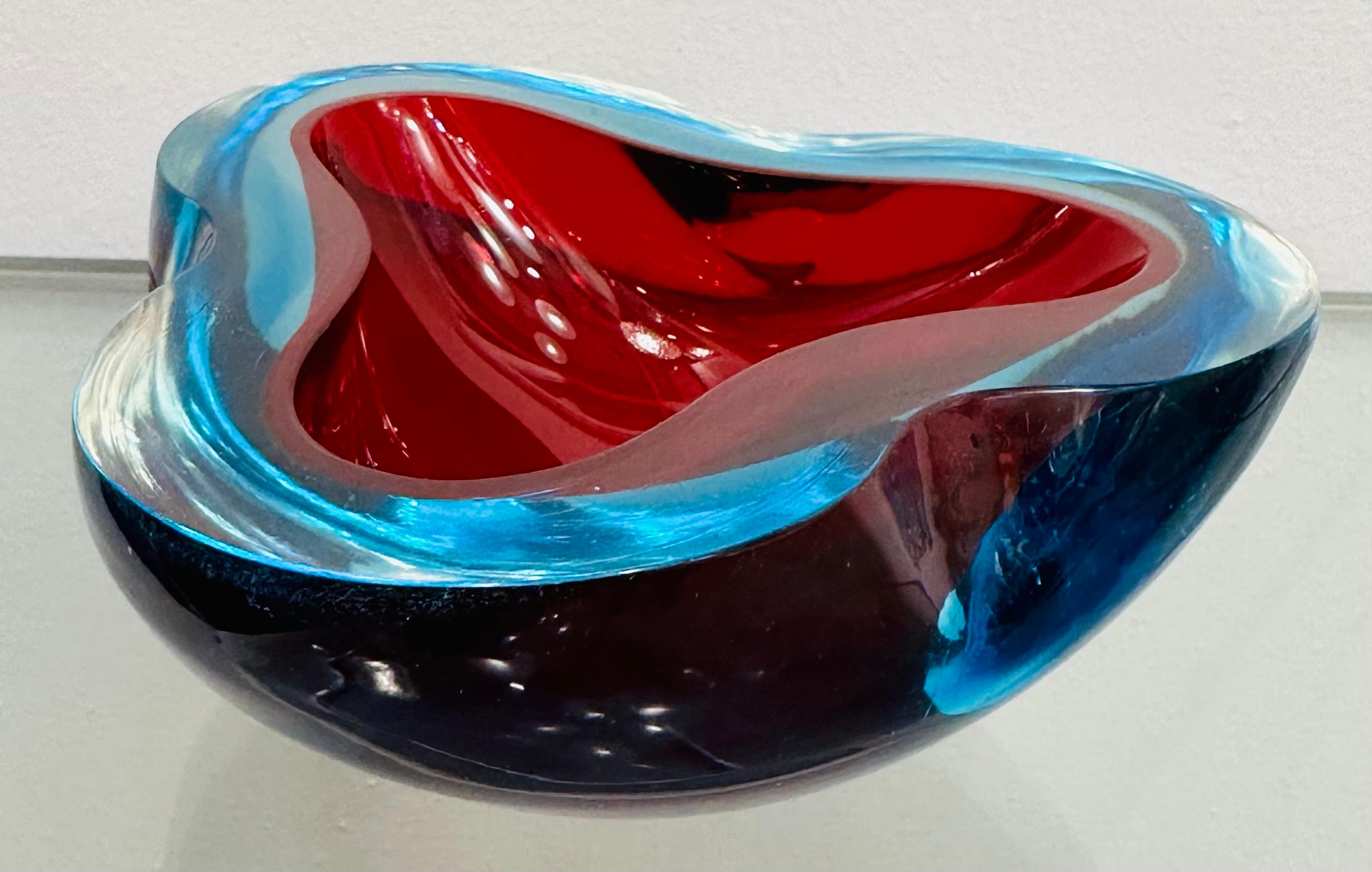 1970er Jahre Italienisch Murano Sommerso Rot Türkis & Klar Kunstglas Schüssel Schale Aschenbecher 6