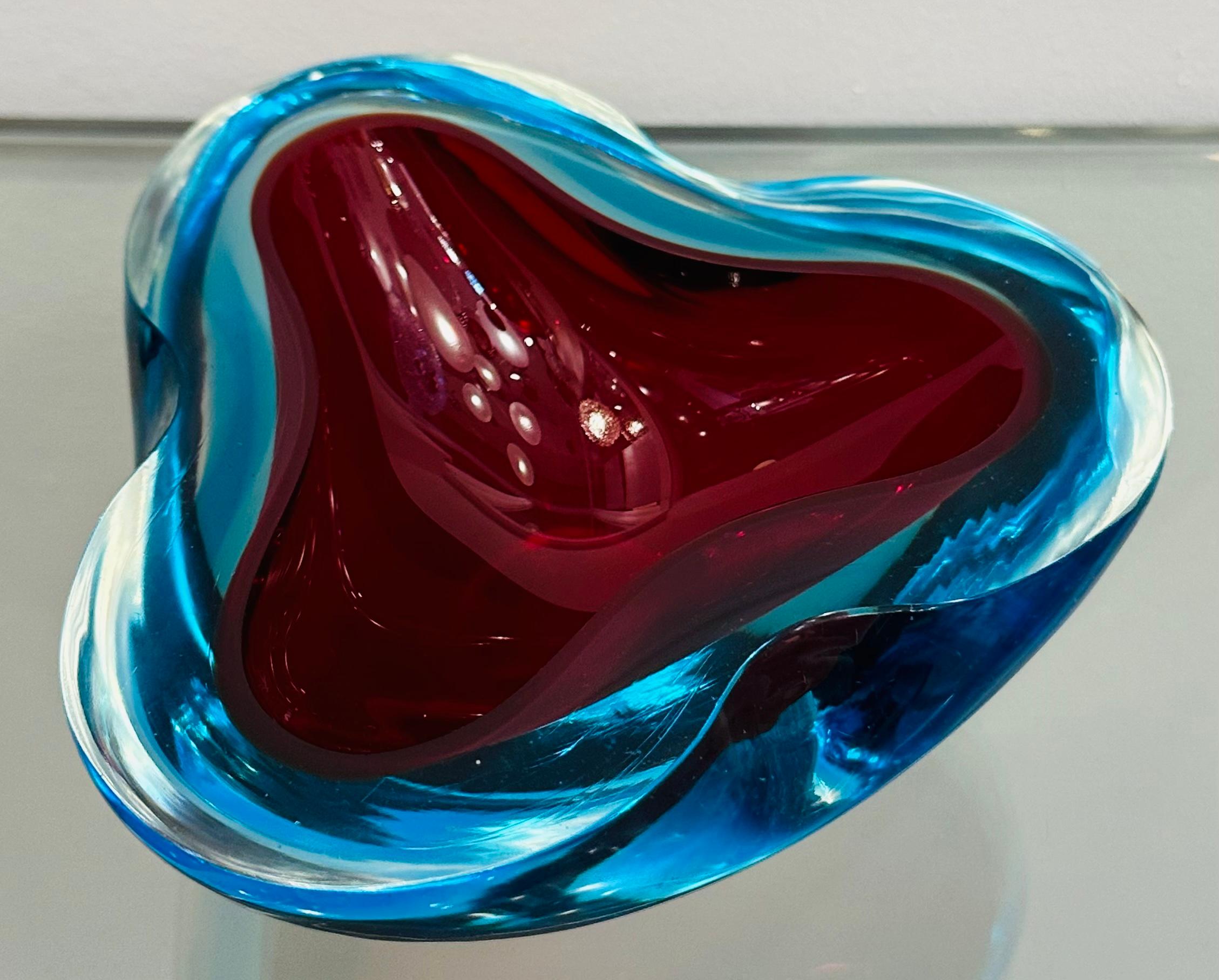 1970er Jahre Italienisch Murano Sommerso Rot Türkis & Klar Kunstglas Schüssel Schale Aschenbecher 7