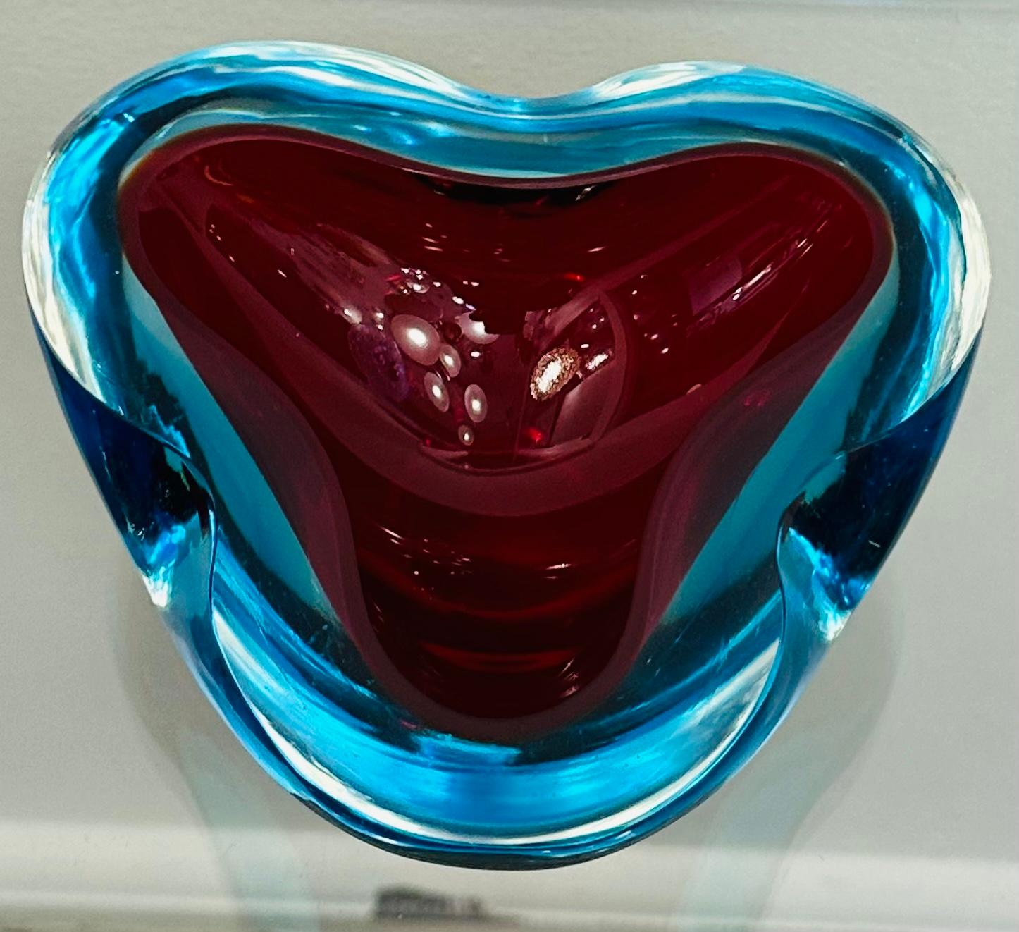 1970er Jahre Italienisch Murano Sommerso Rot Türkis & Klar Kunstglas Schüssel Schale Aschenbecher 9