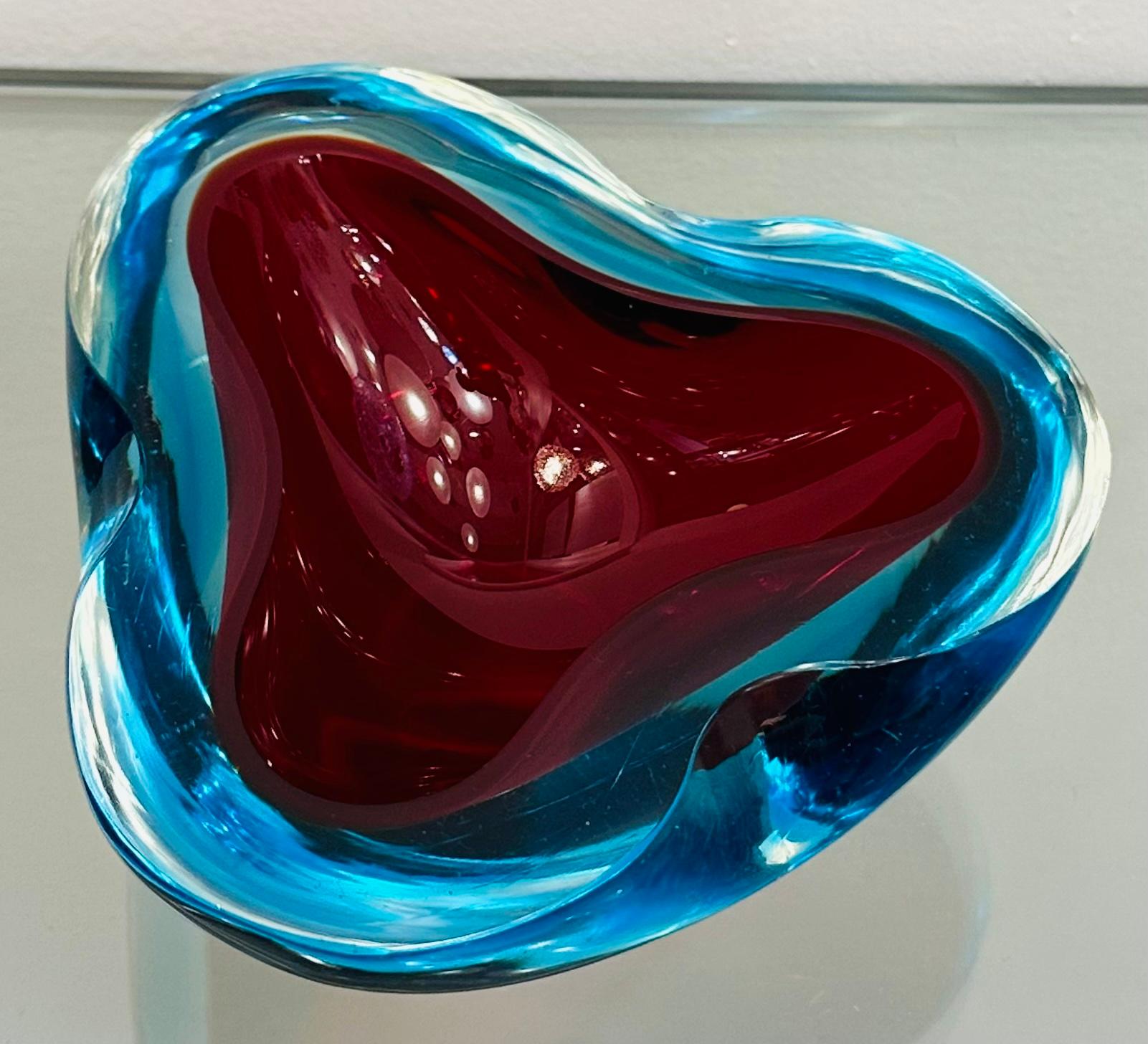 1970er Jahre Italienisch Murano Sommerso Rot Türkis & Klar Kunstglas Schüssel Schale Aschenbecher 10