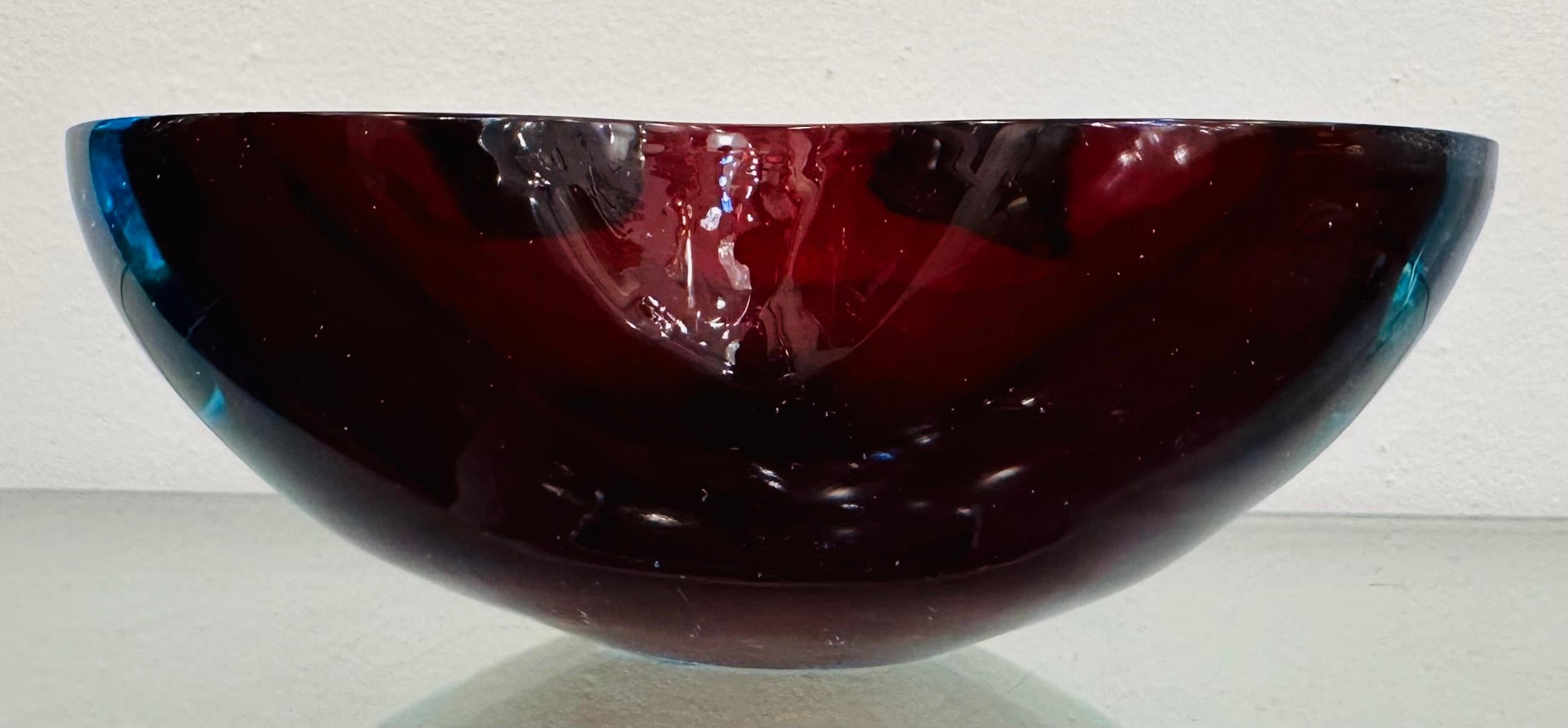 1970er Jahre Italienisch Murano Sommerso Rot Türkis & Klar Kunstglas Schüssel Schale Aschenbecher 11
