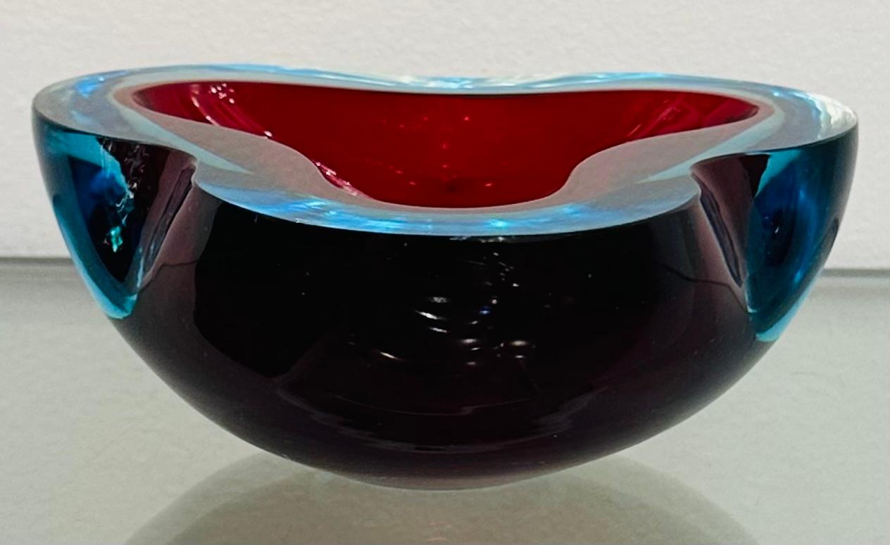 1970er Jahre Italienisch Murano Sommerso Rot Türkis & Klar Kunstglas Schüssel Schale Aschenbecher 12