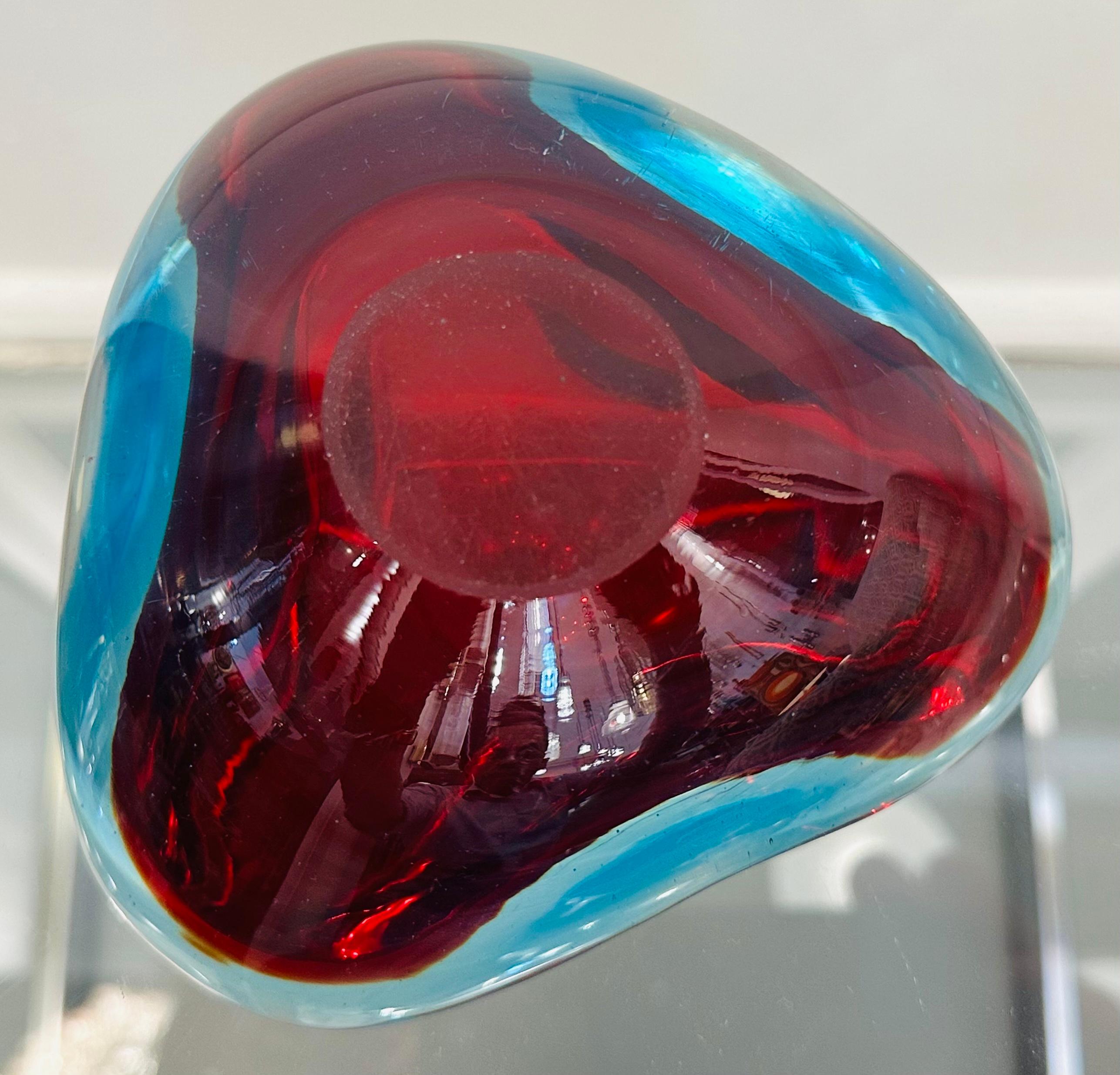1970er Jahre Italienisch Murano Sommerso Rot Türkis & Klar Kunstglas Schüssel Schale Aschenbecher 13