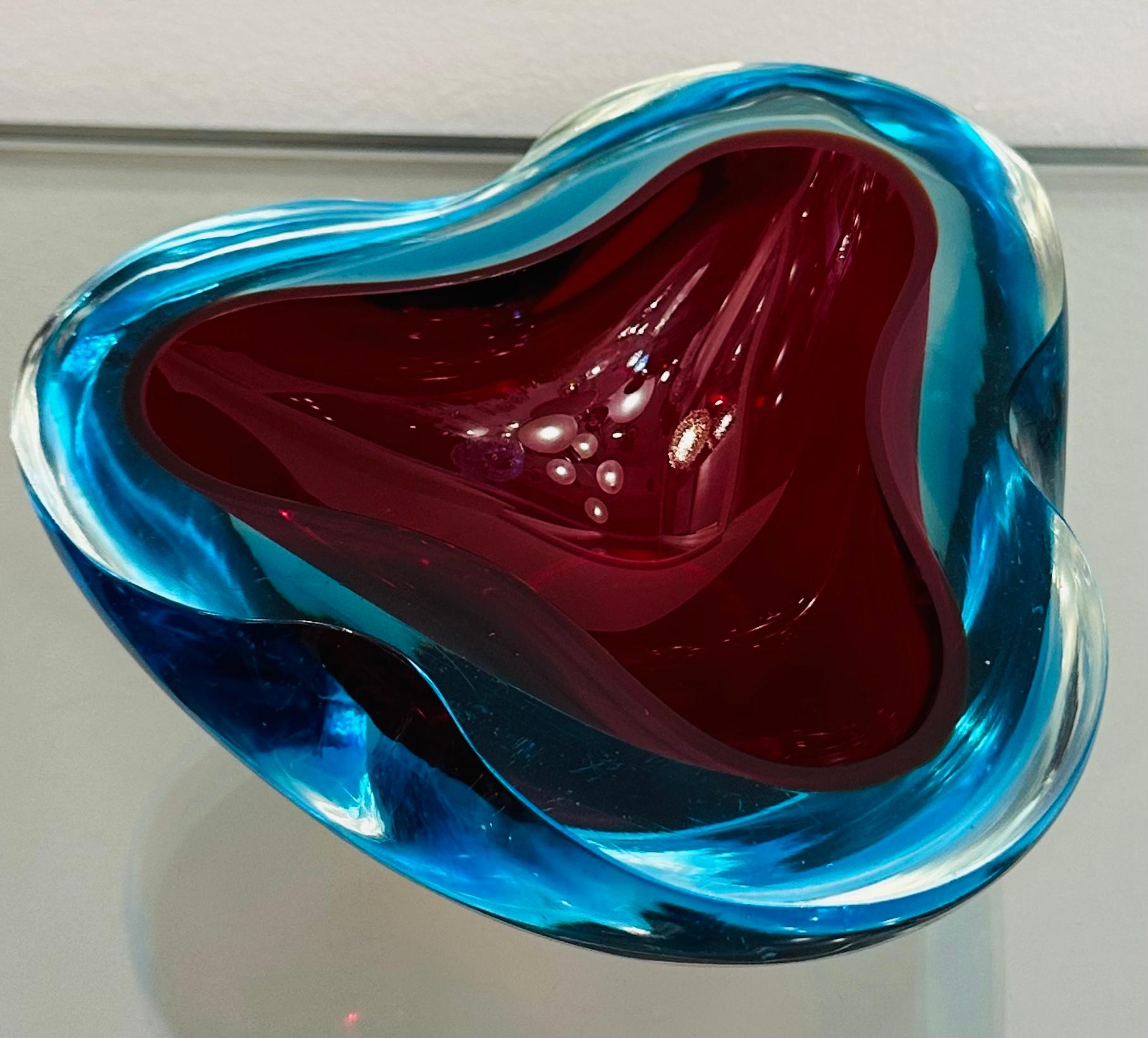 1970er Jahre Italienisch Murano Sommerso Rot Türkis & Klar Kunstglas Schüssel Schale Aschenbecher 2