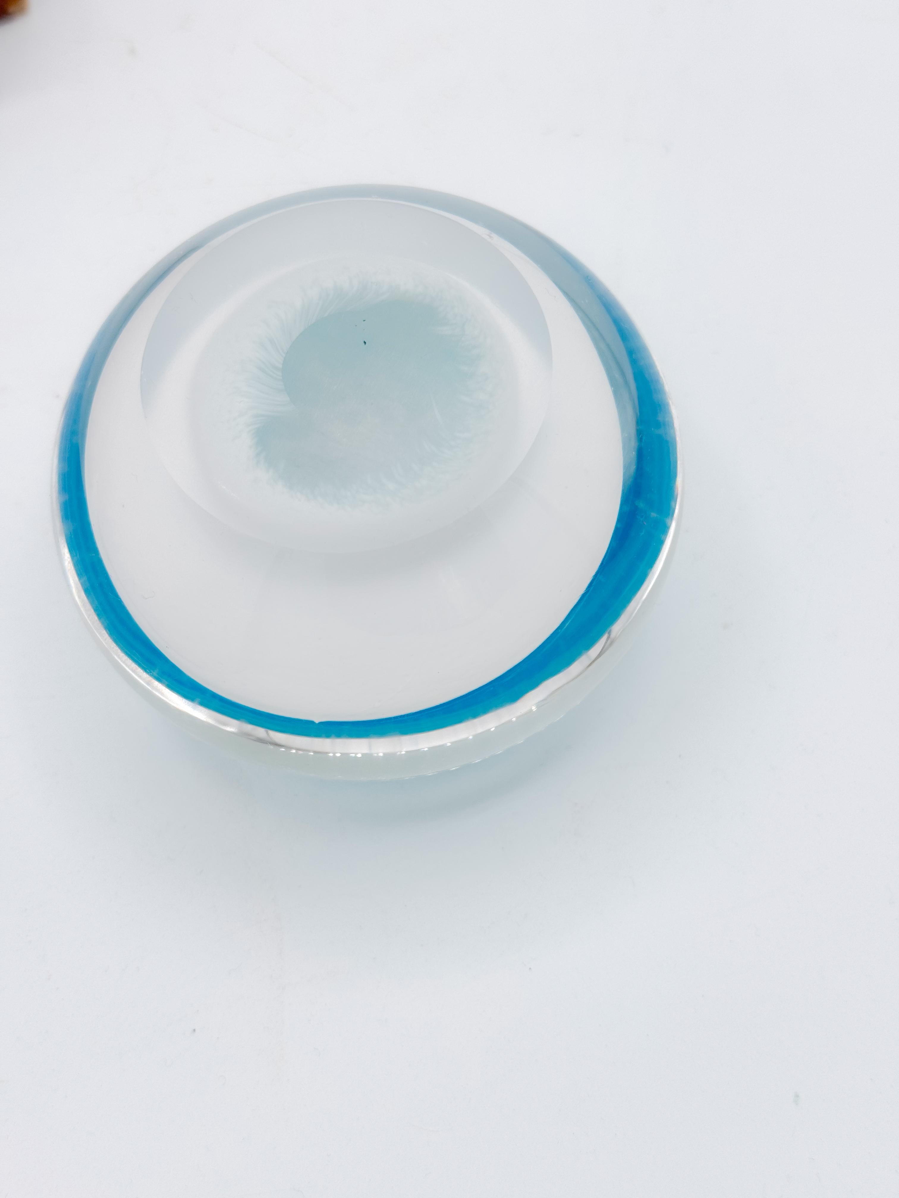 1970s Italian Murano-Style Hand-Blown Glass Eye Paperweight in Turquoise Clear 4