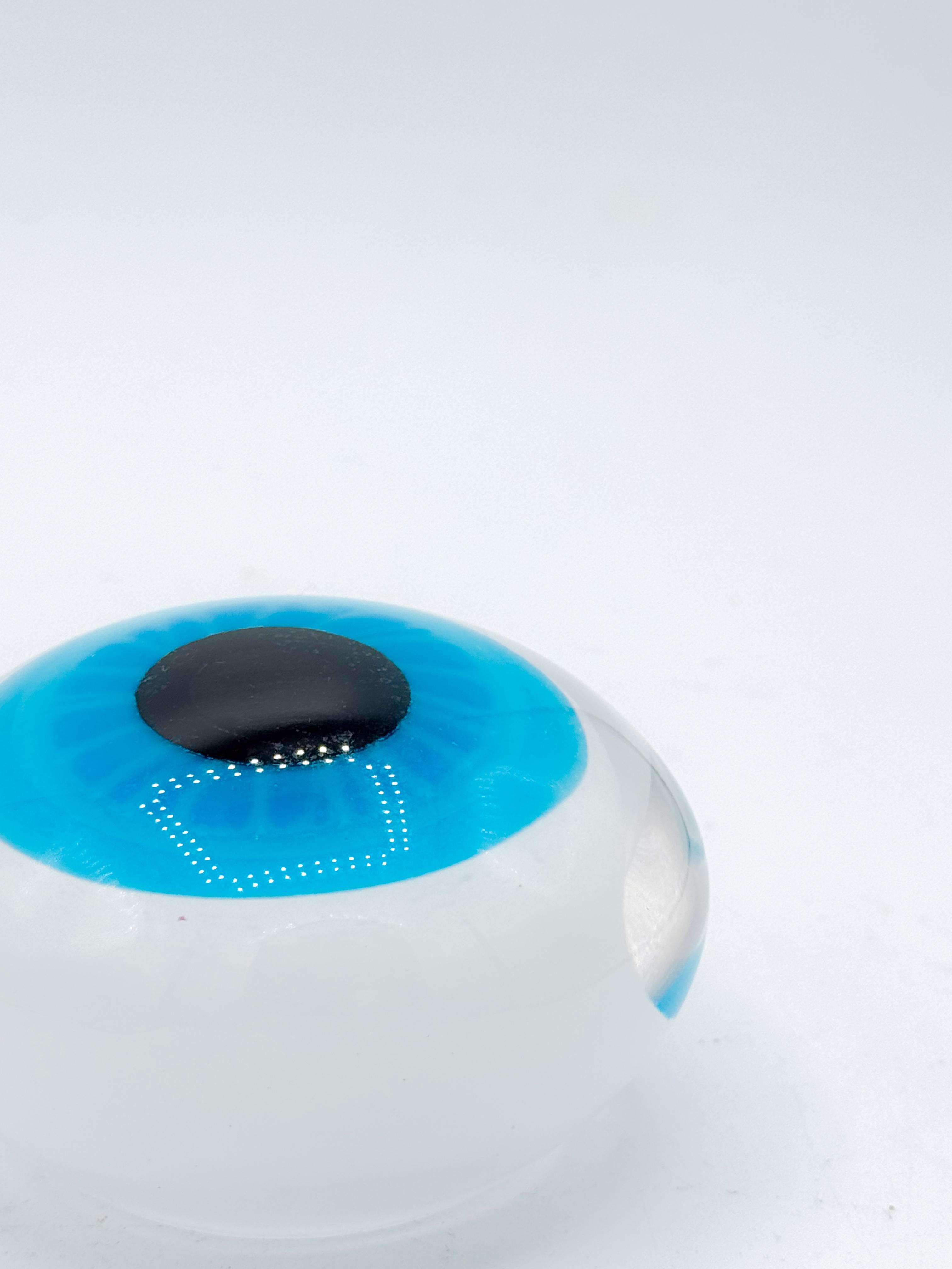 1970s Italian Murano-Style Hand-Blown Glass Eye Paperweight in Turquoise Clear 2