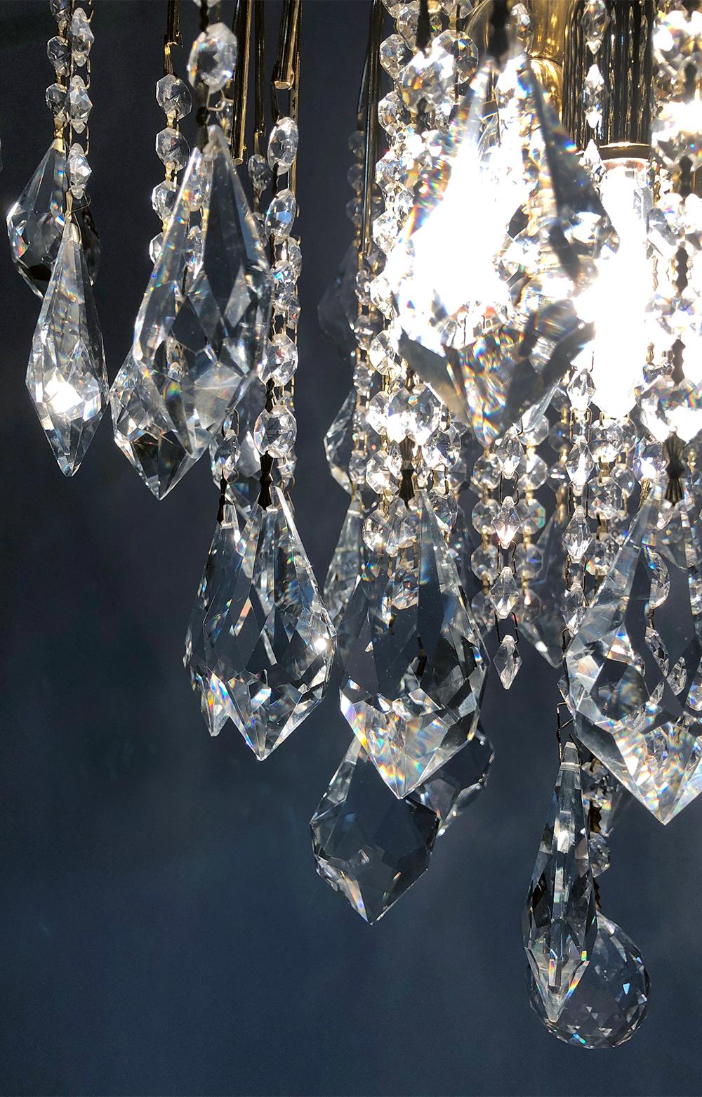 1970s Italian Murano Waterfall Gilt Brass Crystal Chandelier Pendant Hall Light 6