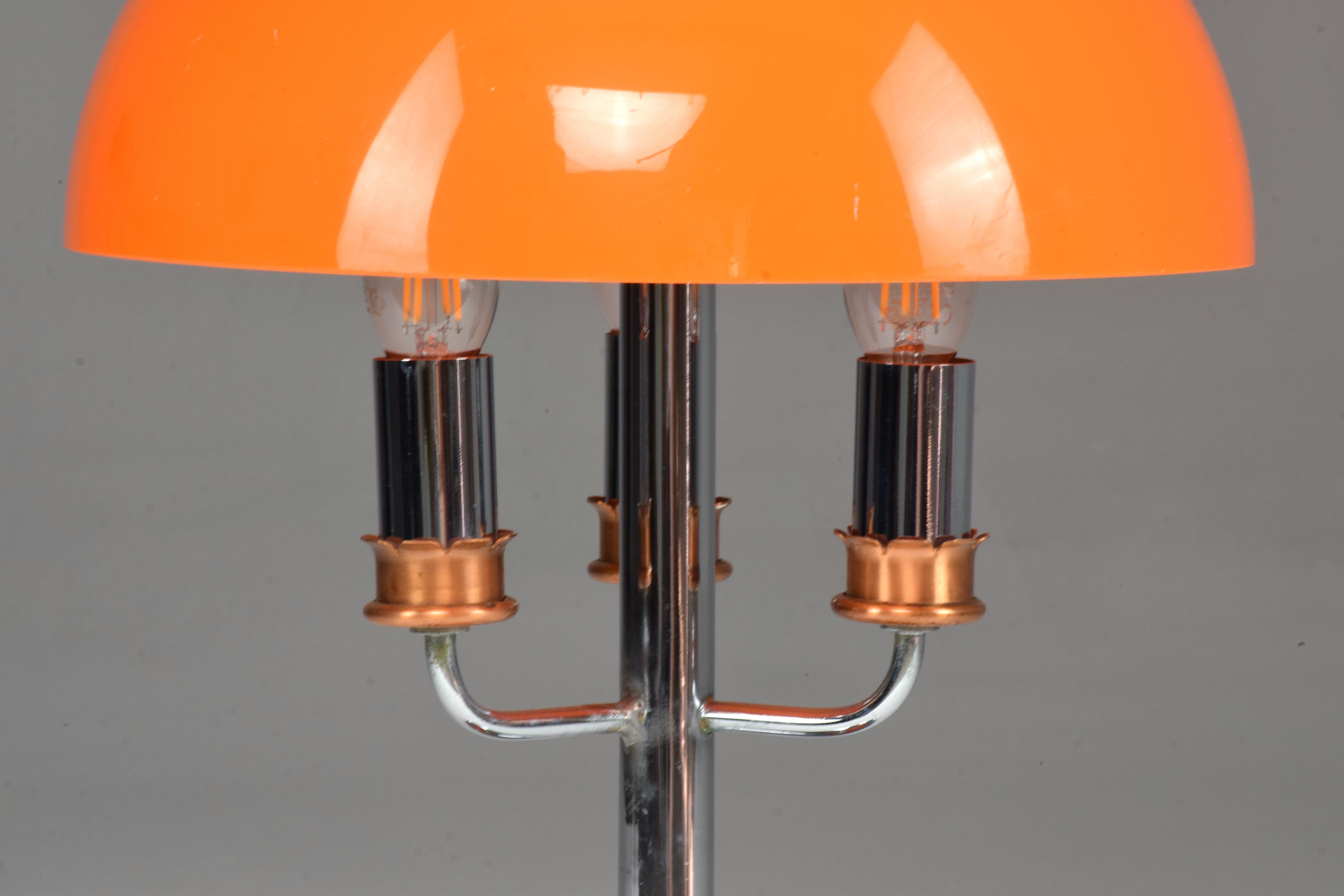 Space Age 1970's Italian Orange Mushroom Shade Table Lamp For Sale