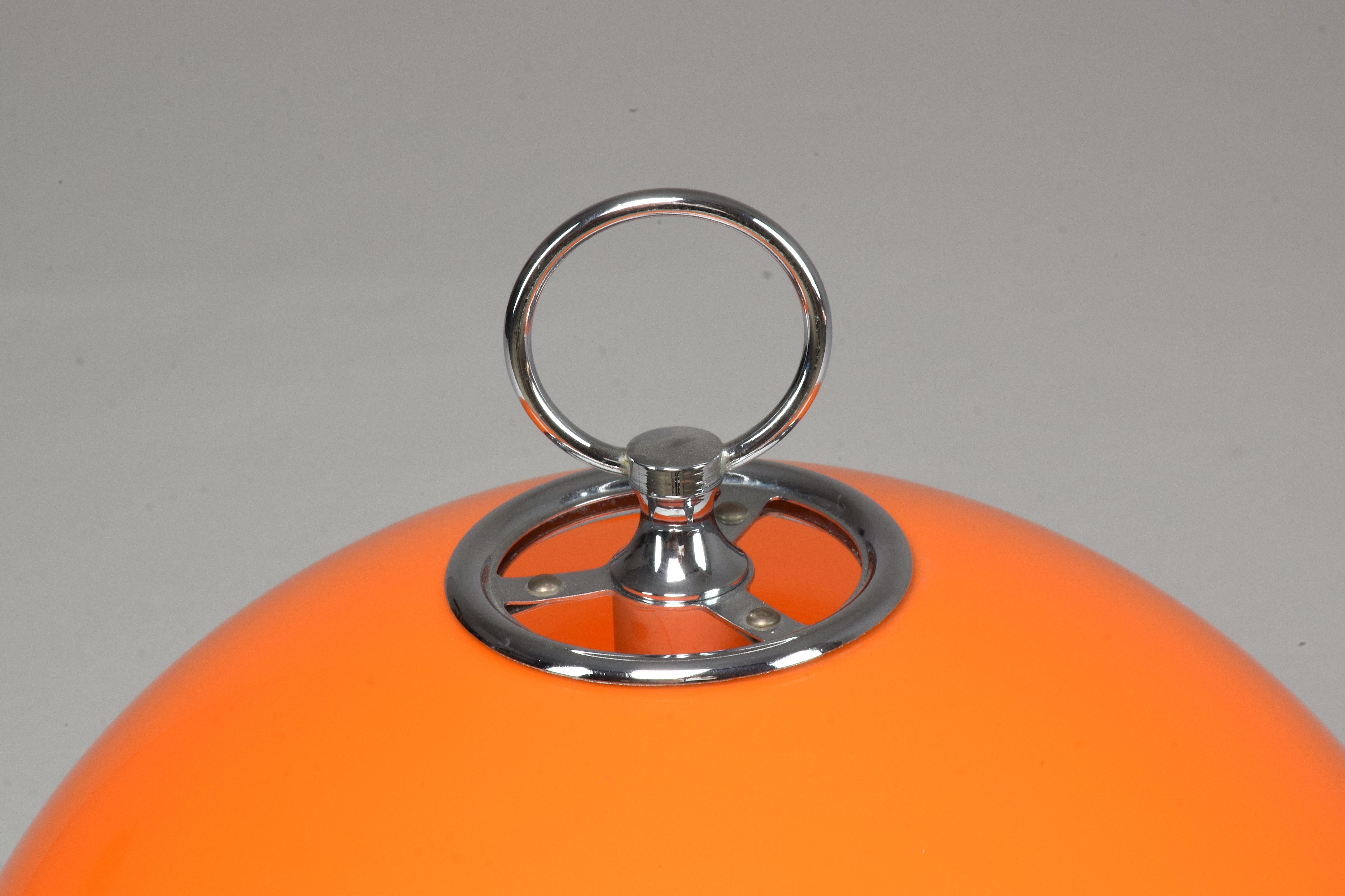 1970's Italian Orange Mushroom Shade Table Lamp For Sale 1