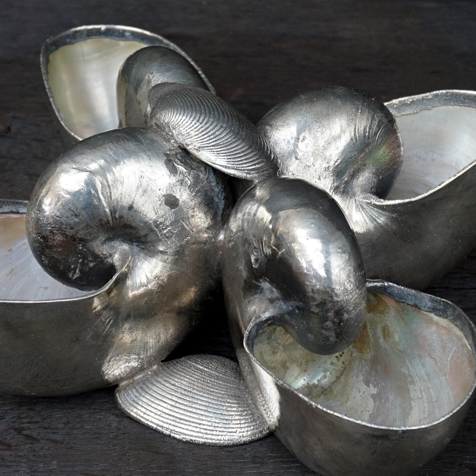 1970s Italian Nautilus Covered in 999 Silver Centerpiece by Federico Buccellati For Sale 3