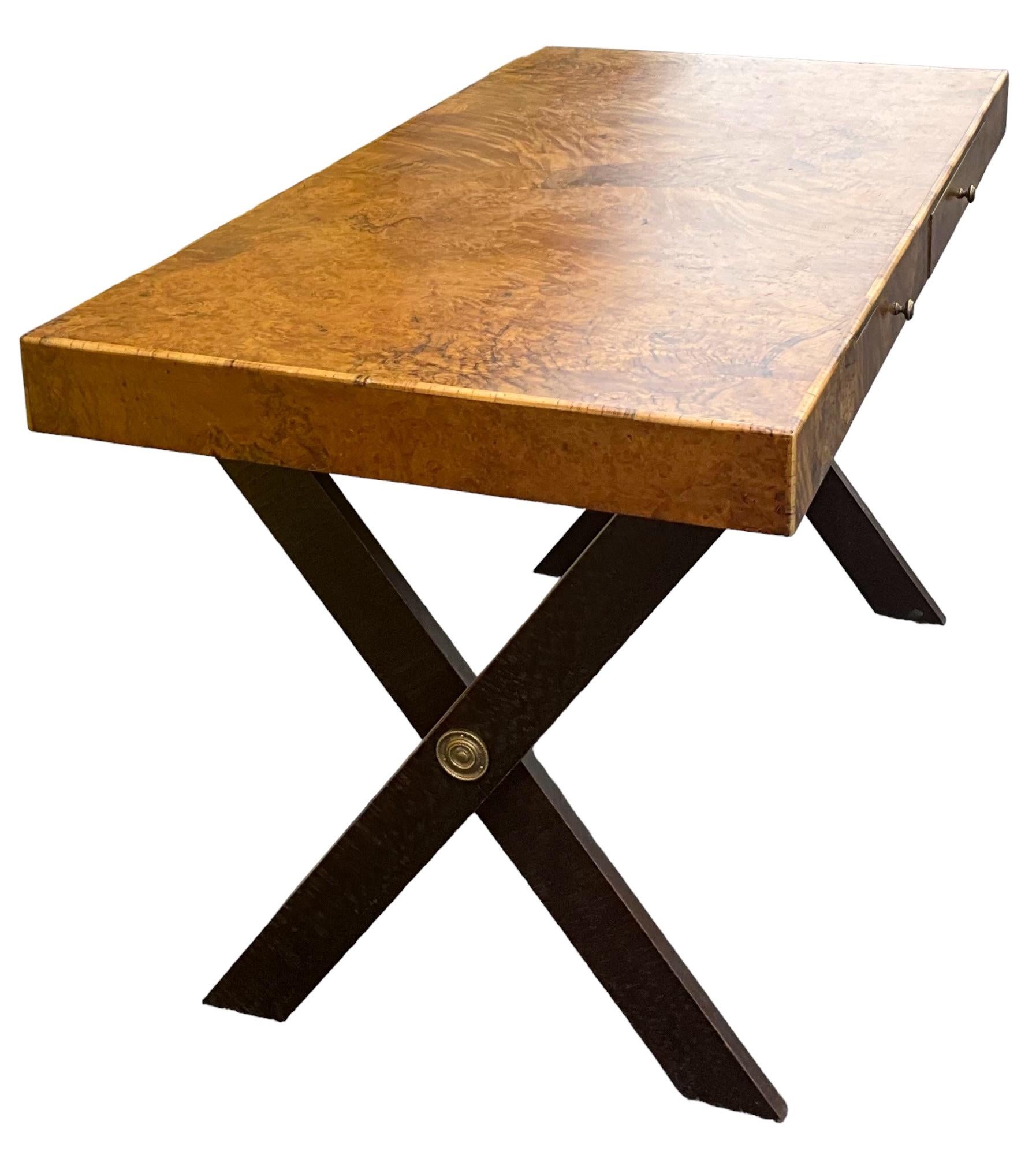 20th Century 1970s Italian Neo-Classical Style Patchwork Burl Writing Desk For Sale