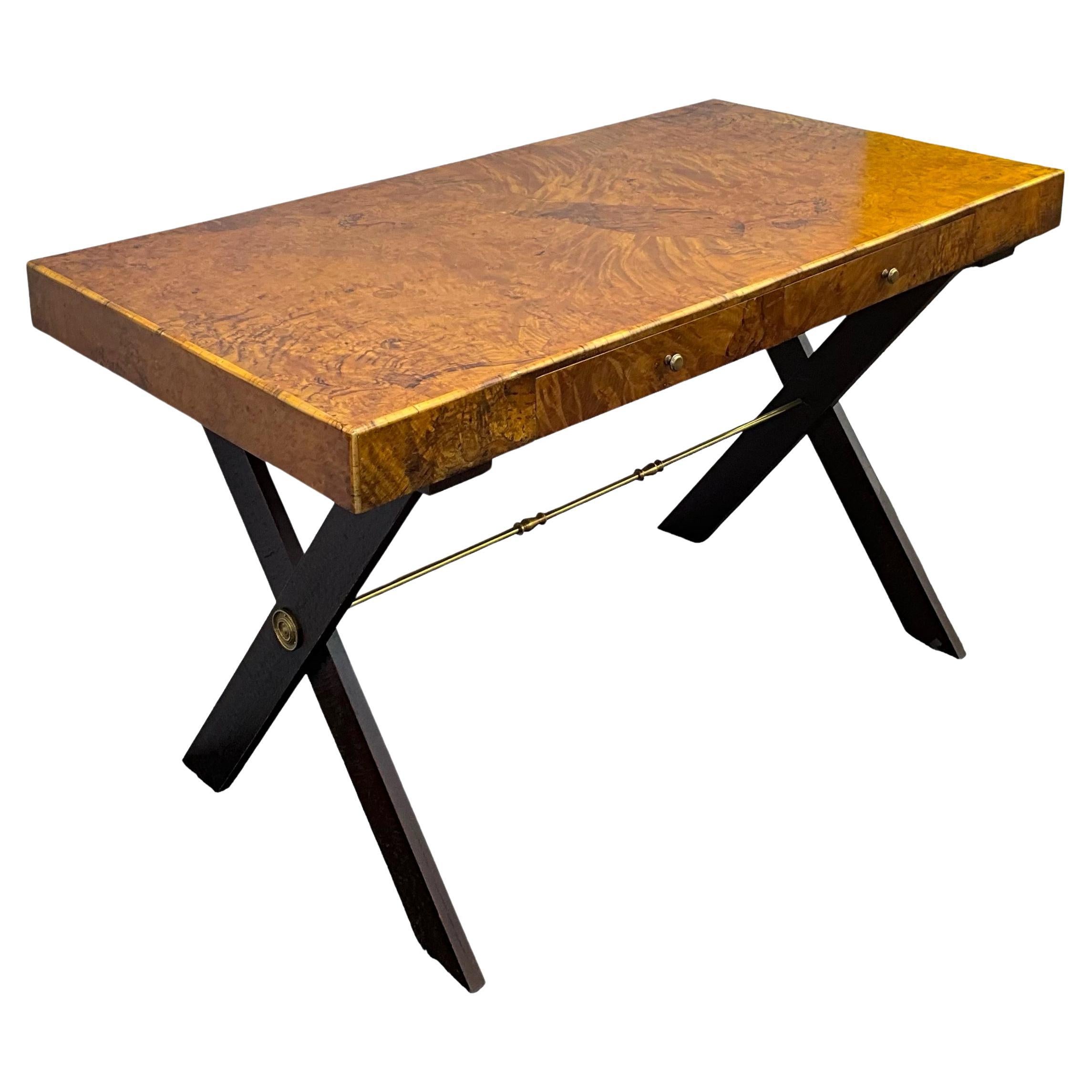 1970s Italian Neo-Classical Style Patchwork Burl Writing Desk
