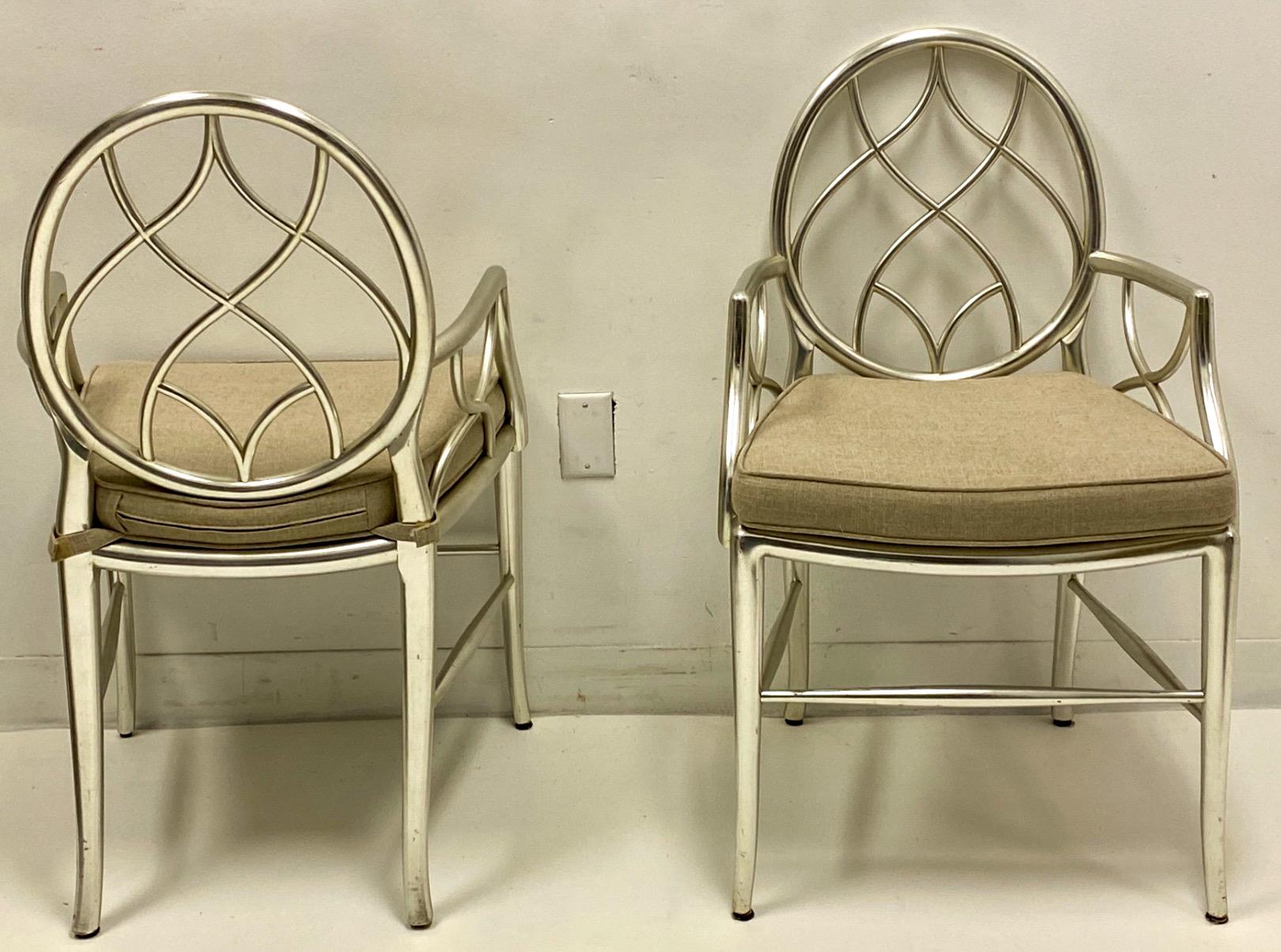 Neoclassical 1970s Italian Neo-Classical Style Silver Leaf Bergere Chairs, a Pair For Sale