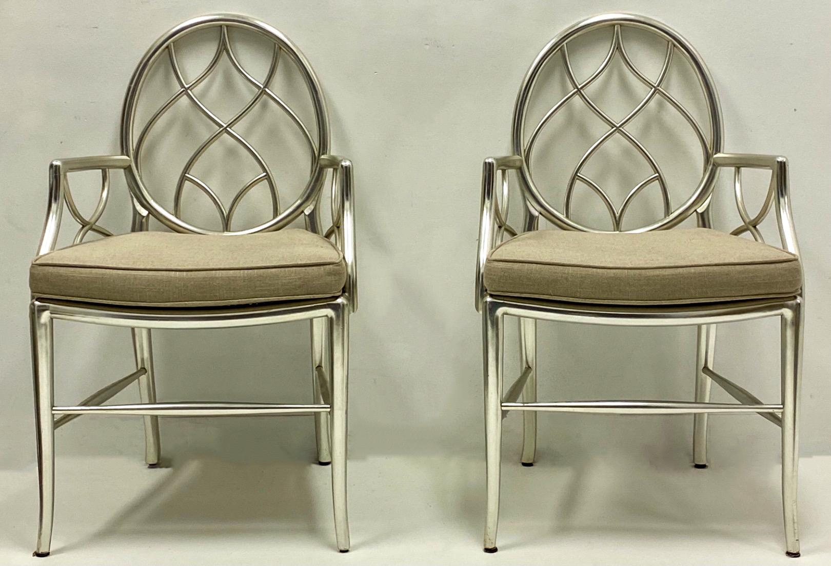 1970s Italian Neo-Classical Style Silver Leaf Bergere Chairs, a Pair In Good Condition For Sale In Kennesaw, GA