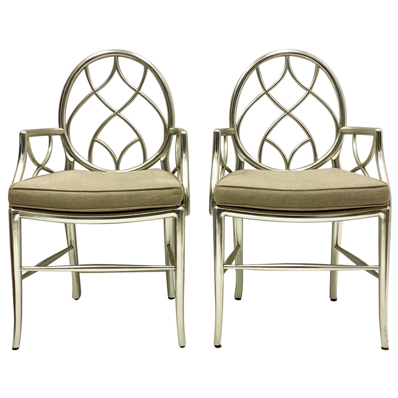 1970s Italian Neo-Classical Style Silver Leaf Bergere Chairs, a Pair