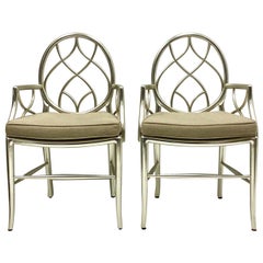 1970s Italian Neo-Classical Style Silver Leaf Bergere Chairs, a Pair