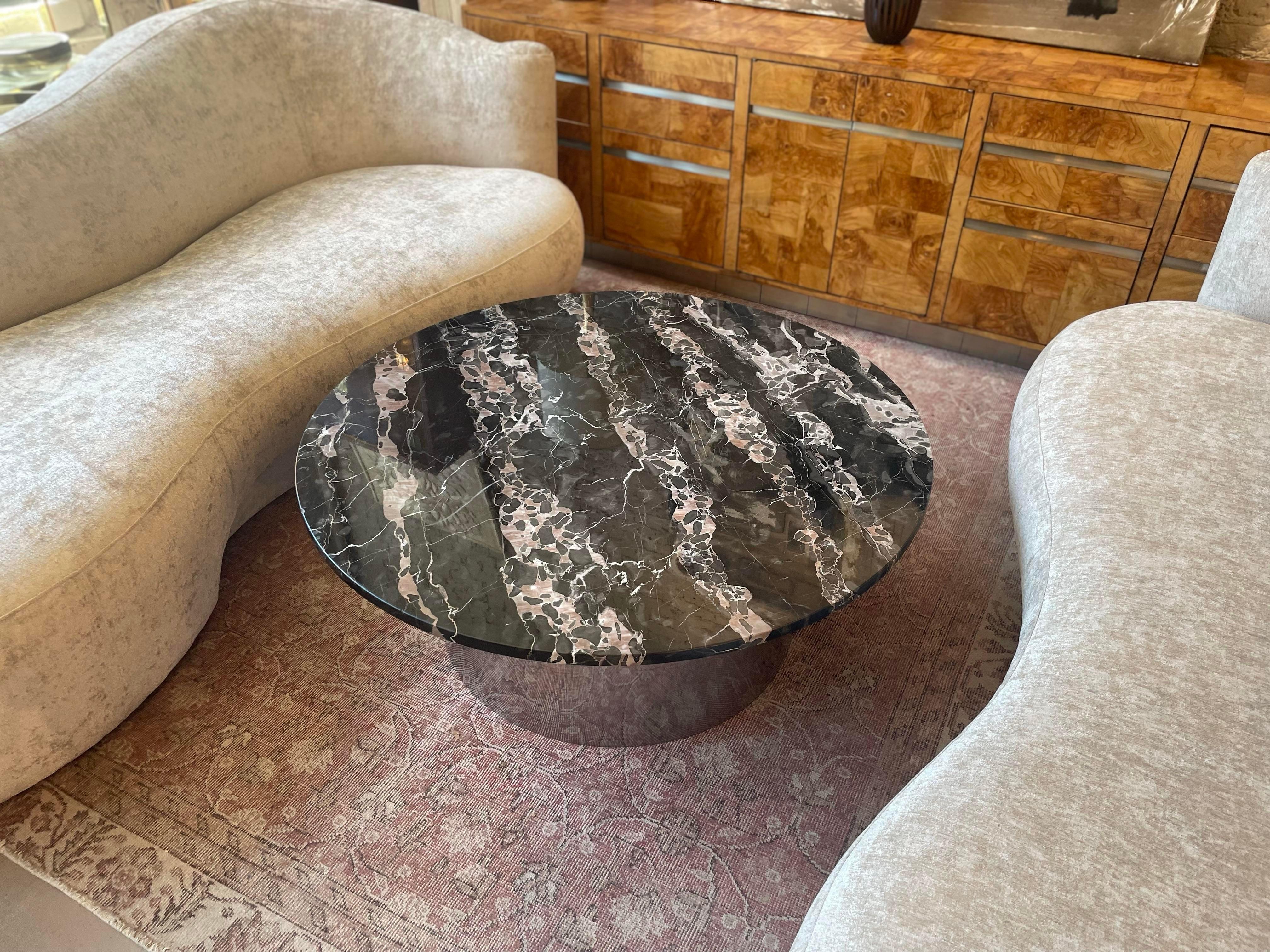 Late 20th Century 1970s Italian Nero Portoro Round Marble Coffee Table Vintage