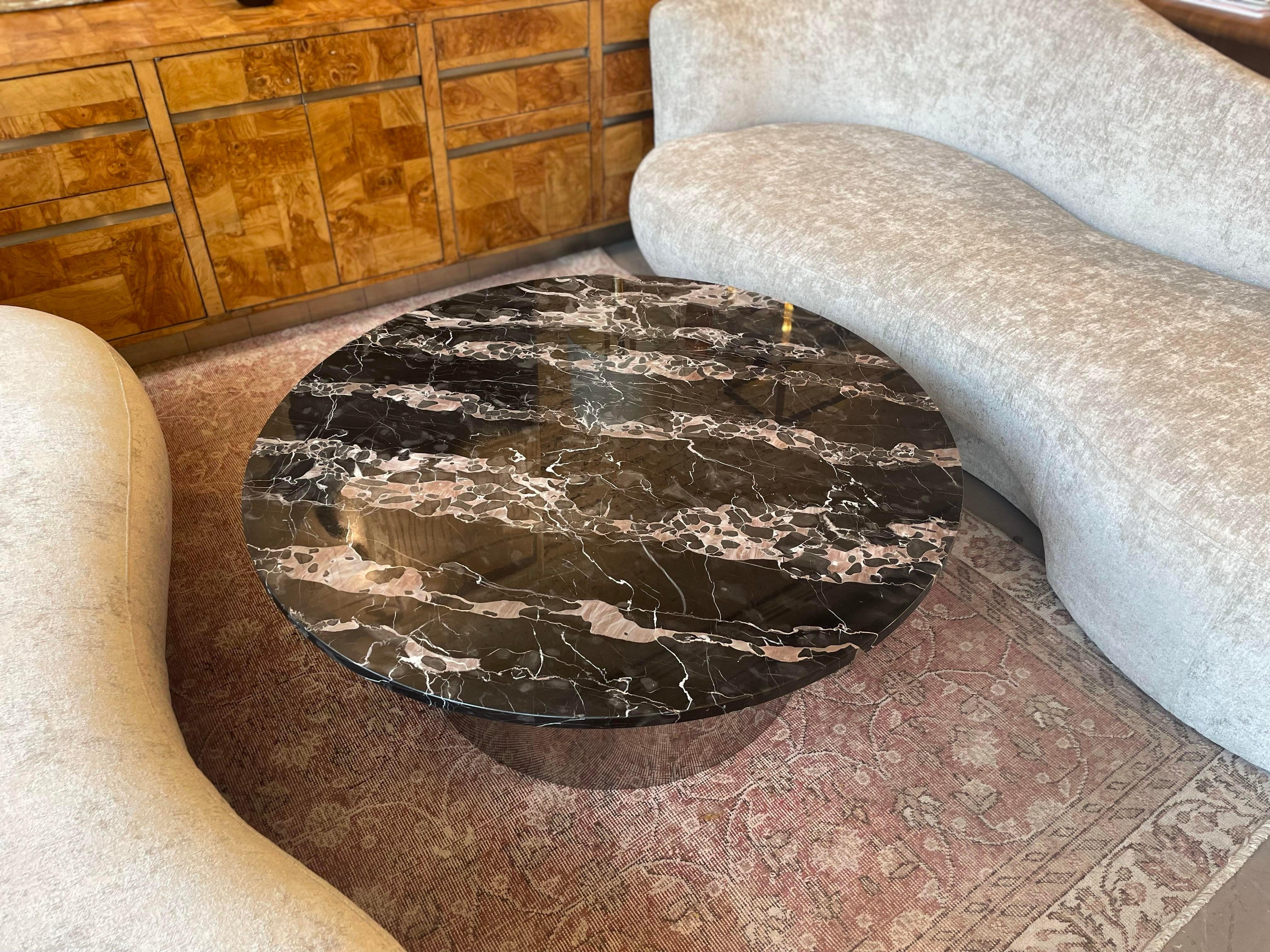 1970s Italian Nero Portoro Round Marble Coffee Table Vintage 1