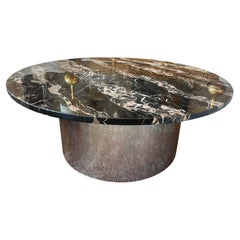 Mesa de centro de mármol redonda Nero Portoro italiana de los años 70 Vintage
