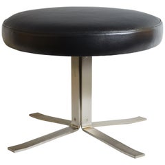 1970s Italian Norma Nova Stamped and Restored Black Leather Stool