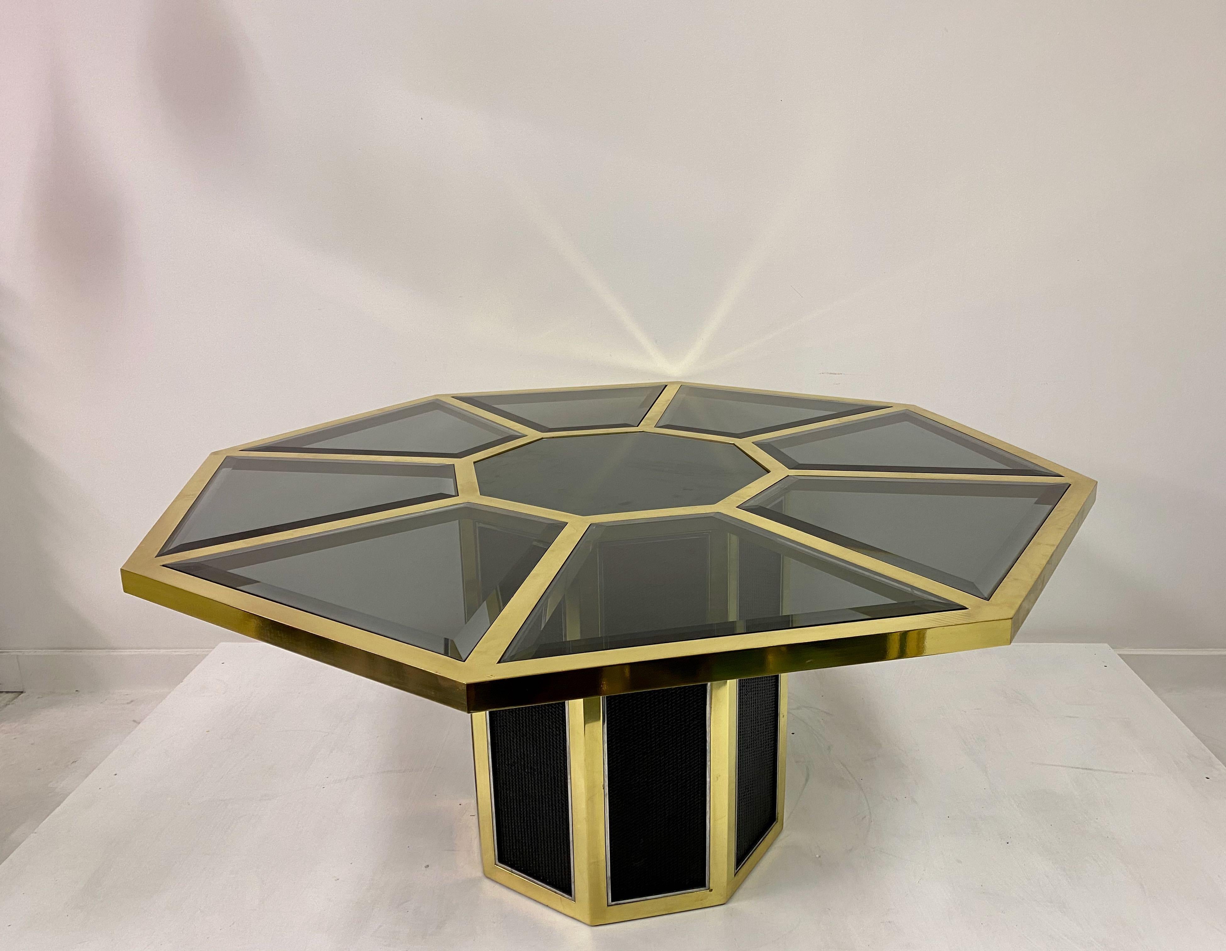 1970s Italian Octagonal Brass and Black Rattan Dining Table by Romeo Rega 6