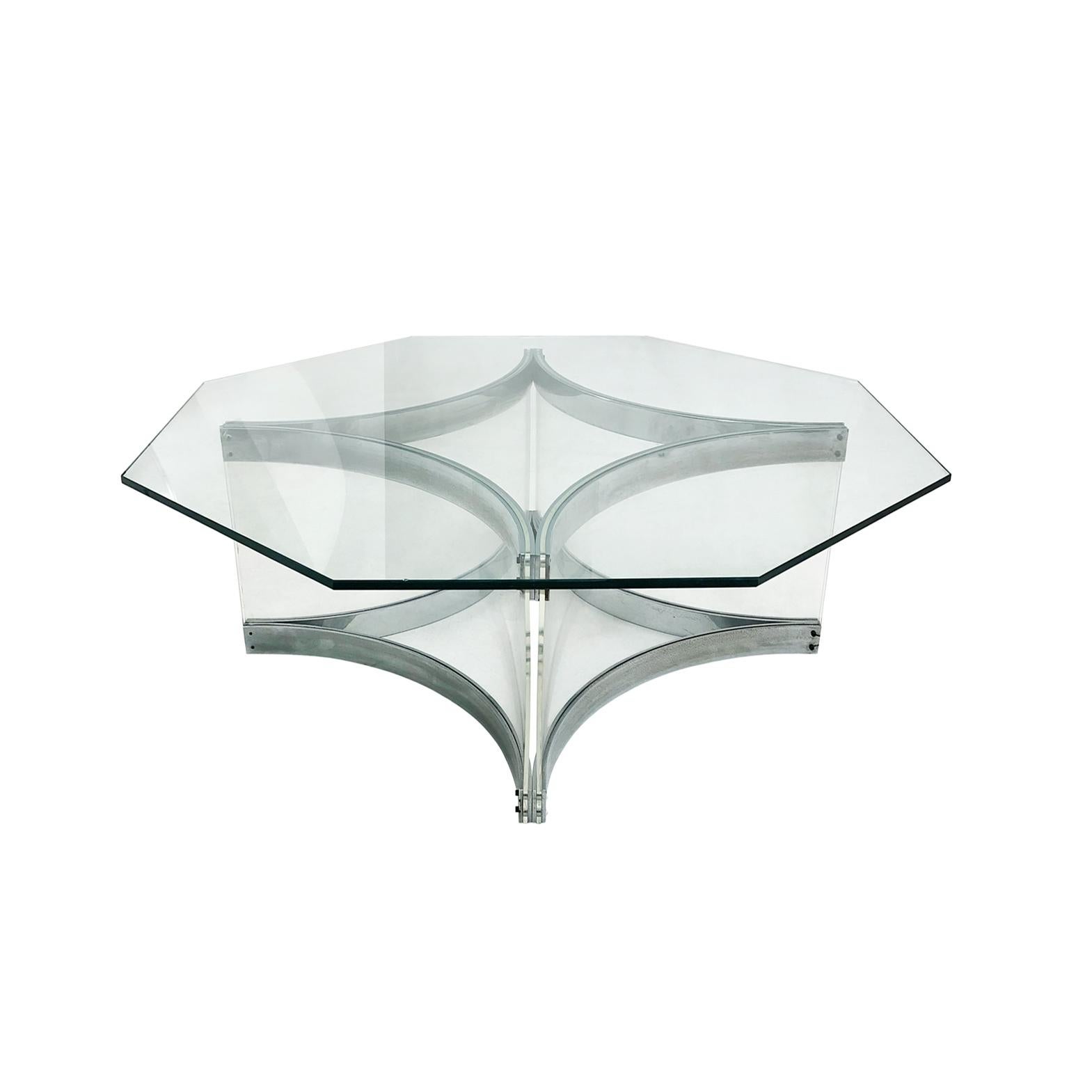 Lucite and chrome coffee table with octagonal glass top by Alessandro Albrizzi. Italy, 1970s.
