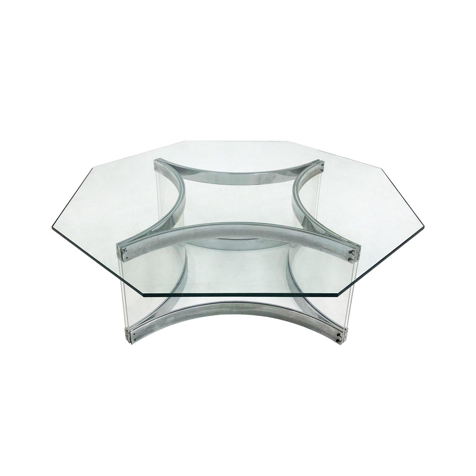 1970s Italian Octagonal Chrome and Lucite Coffee Table by Alessandro Albrizzi For Sale