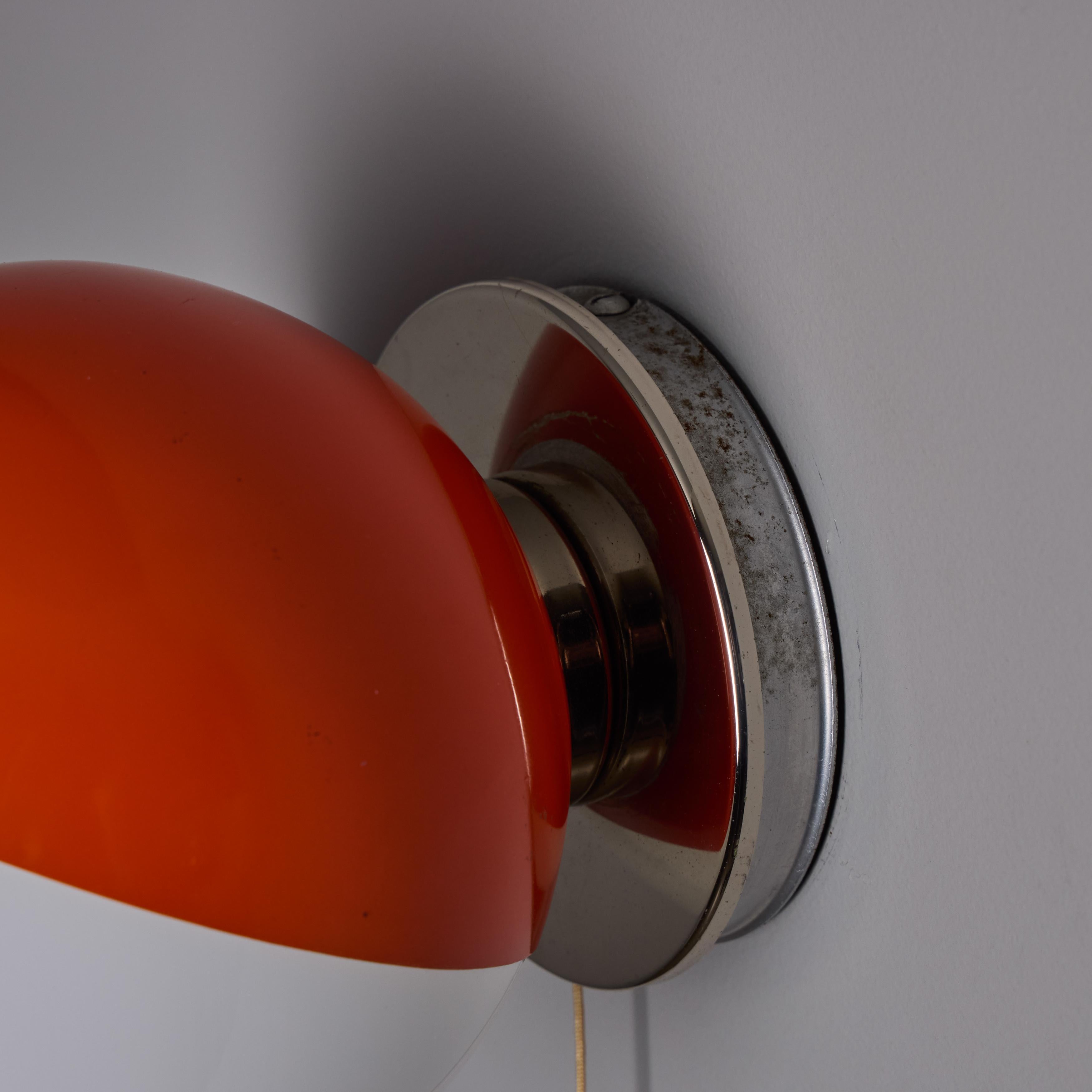 1970s Italian Orange Metal & Opaline Glass Wall Lamp Attributed to Guzzini For Sale 5