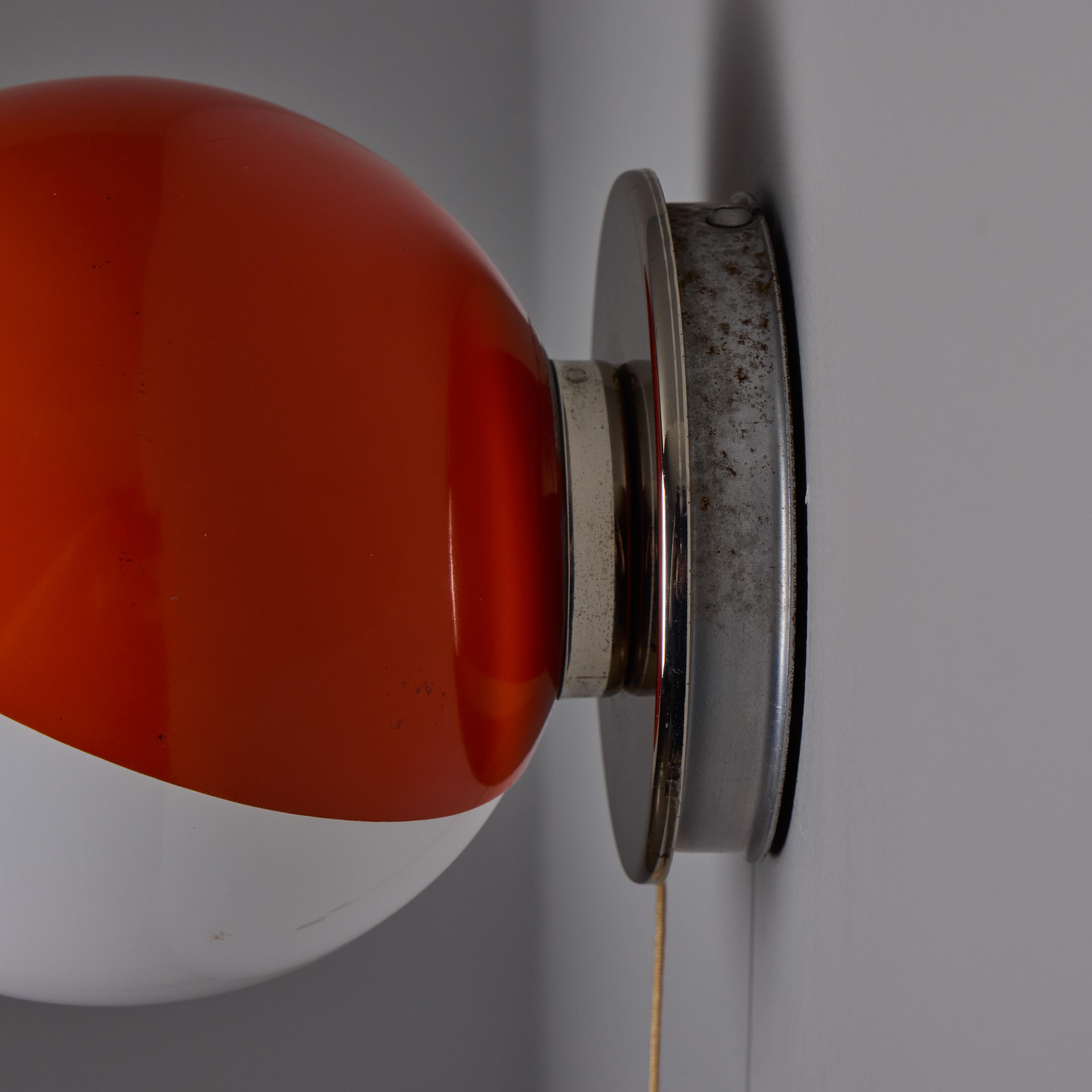 1970s Italian Orange Metal & Opaline Glass Wall Lamp Attributed to Guzzini For Sale 6