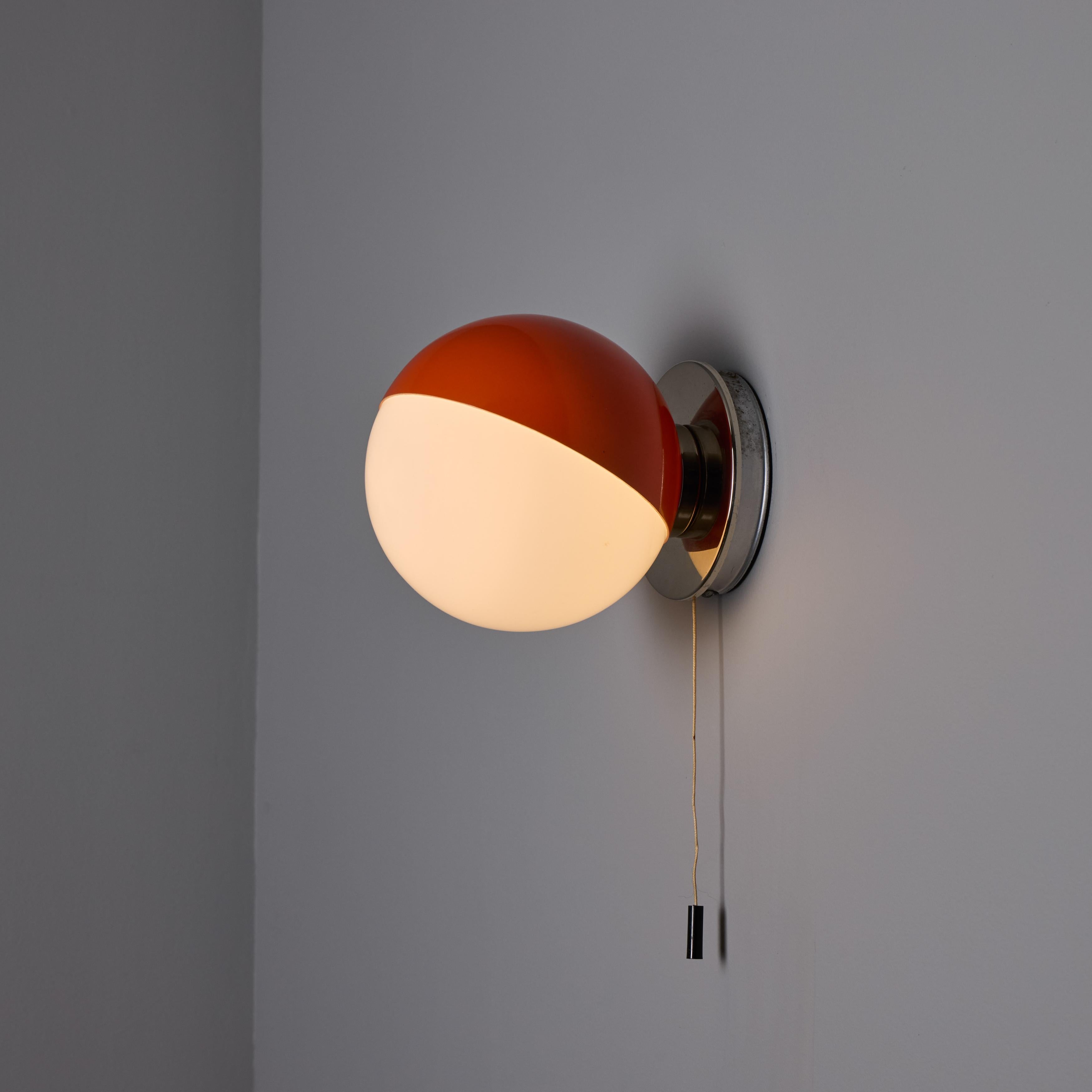 Space Age 1970s Italian Orange Metal & Opaline Glass Wall Lamp Attributed to Guzzini For Sale