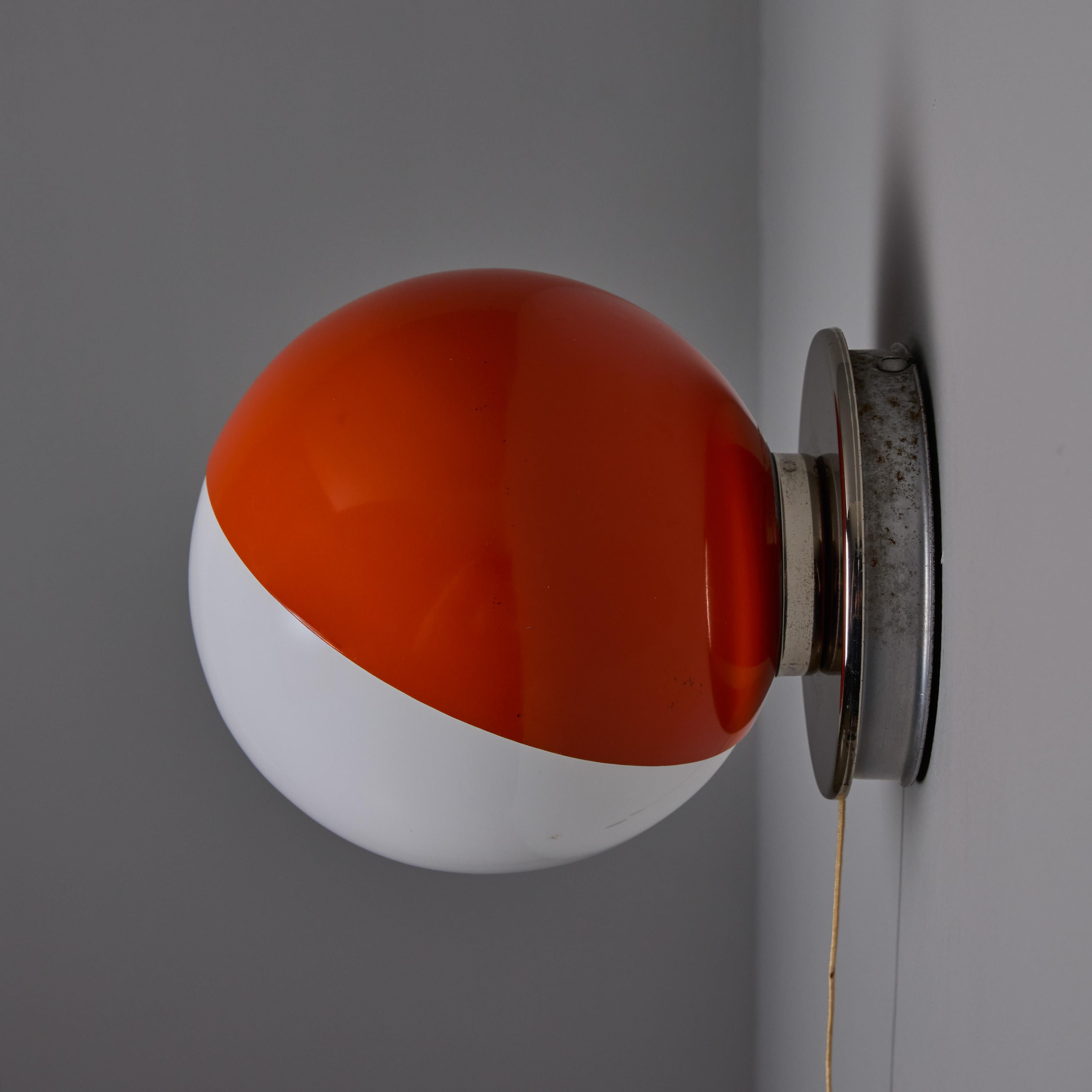 Painted 1970s Italian Orange Metal & Opaline Glass Wall Lamp Attributed to Guzzini For Sale