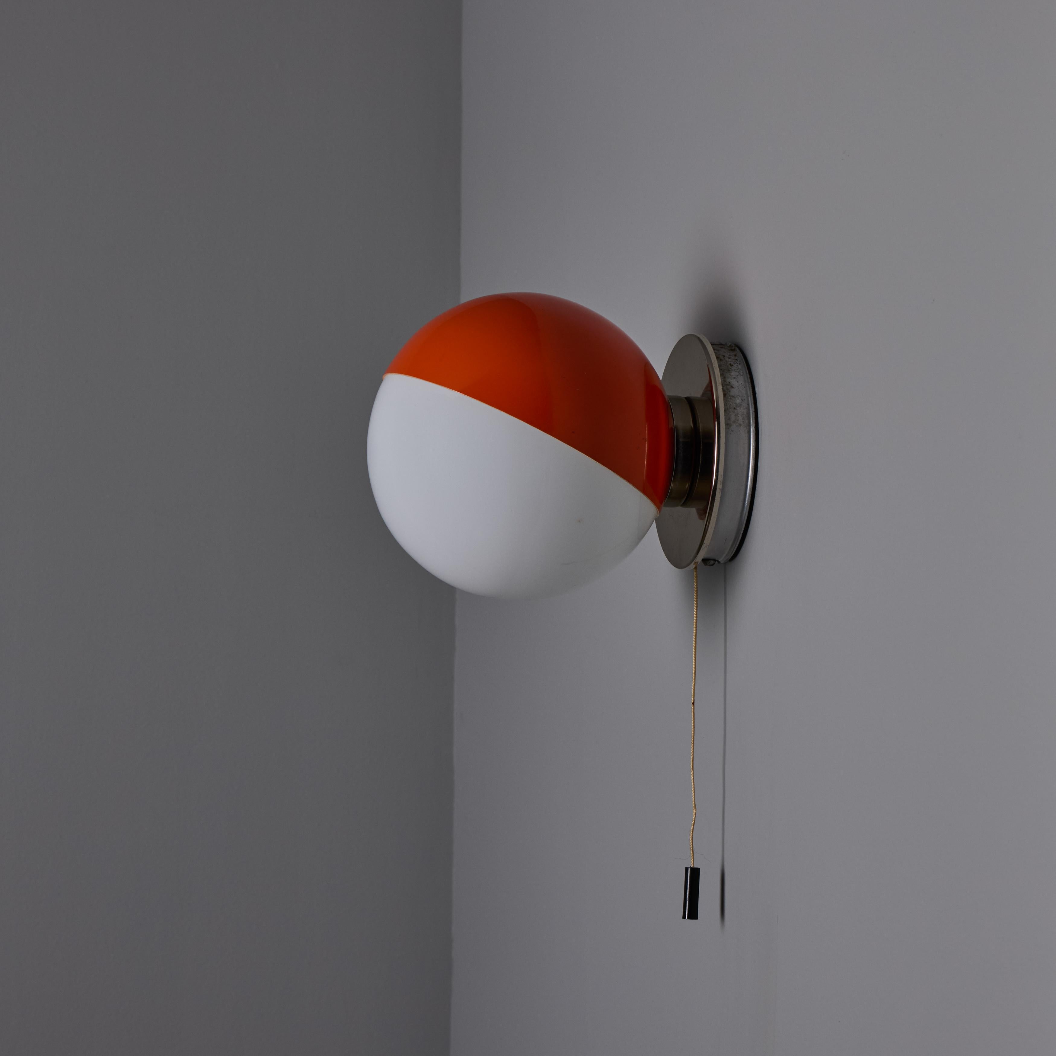1970s Italian Orange Metal & Opaline Glass Wall Lamp Attributed to Guzzini In Good Condition For Sale In Glendale, CA